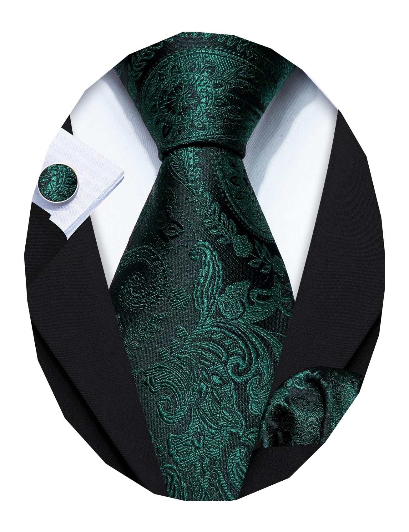 Barry.Wang Men Tie Sets Paisley Silk Necktie Pocket Square Cufflinks