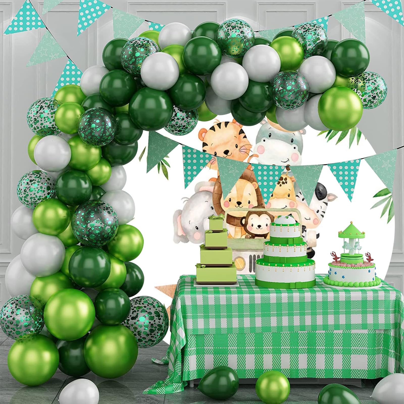 2m Sfondo Rotondo per Compleanno con Animali Della Giungla Giungla Animali Piante Tropicali Fotografia Bambino Doccia Sfondo Copertura Bambini 1 ° Compleanno Decorazione Banner Studio Prop