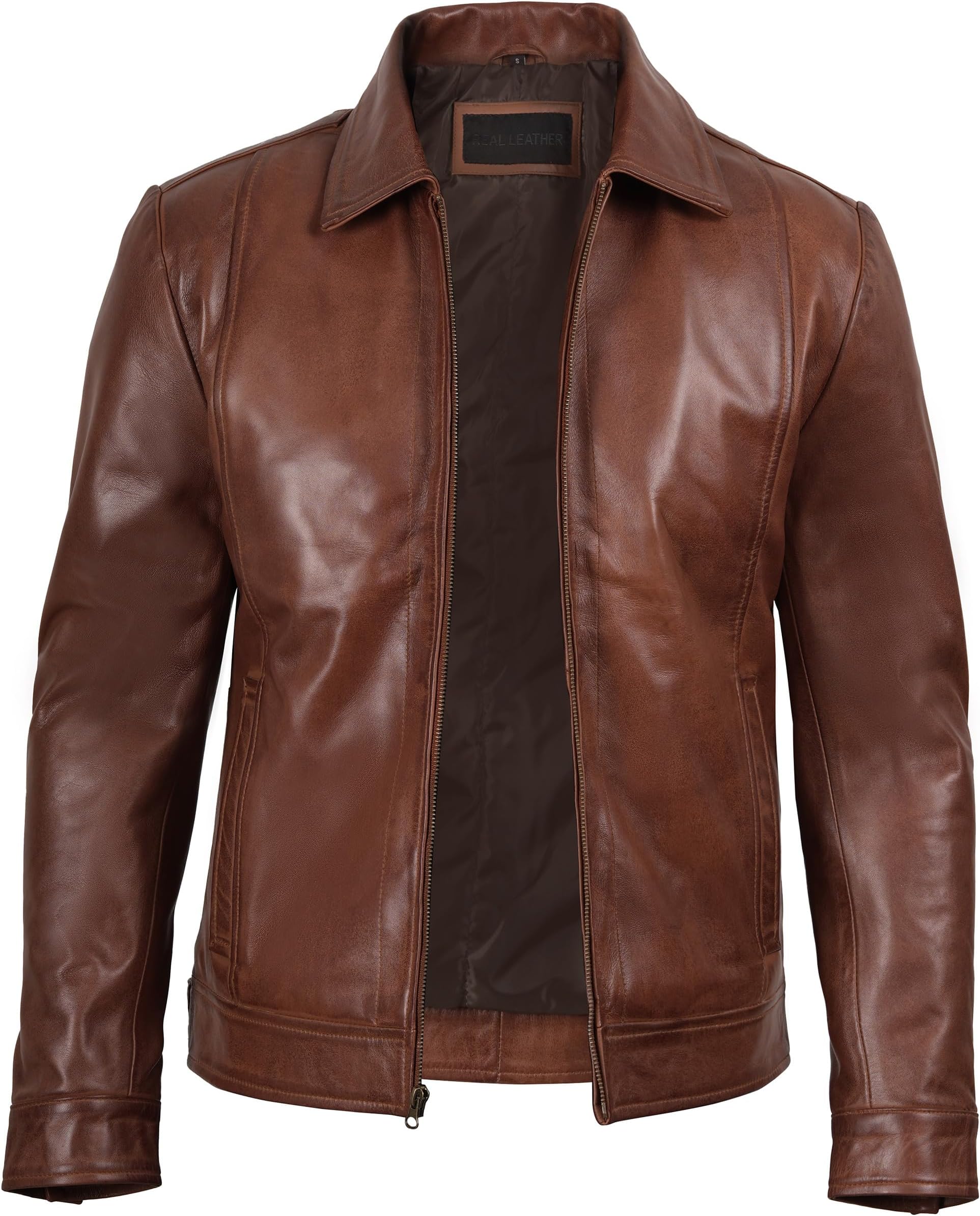 – fjackets UK Disc Mens Brown Leather Jacket - Real Leather Jackets For Men [1100374] Wiiick Brown, L