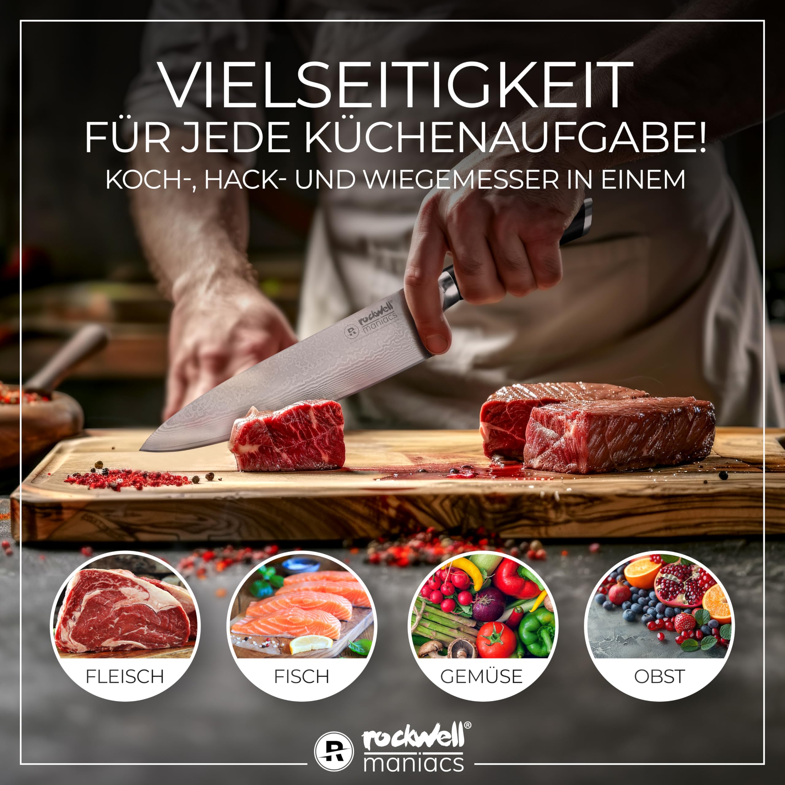 Damastmesser Kochmesser Damast Küchenmesser 67 Lagen Damaststahl mit VG10 Schneidekern G10 Griff 20,5 cm Klinge scharfes Küchenmesser Damaststahl Geschenk für Männer