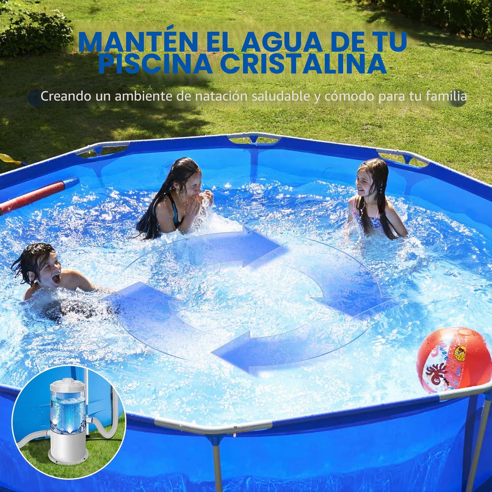 Depuradora Piscina Desmontable Bomba Filtro - Kit Completo Filtro Piscina 90W 3785L/H con Cartucho, Fácil Instalación y Bajo Consumo para Piscinas Pequeñas