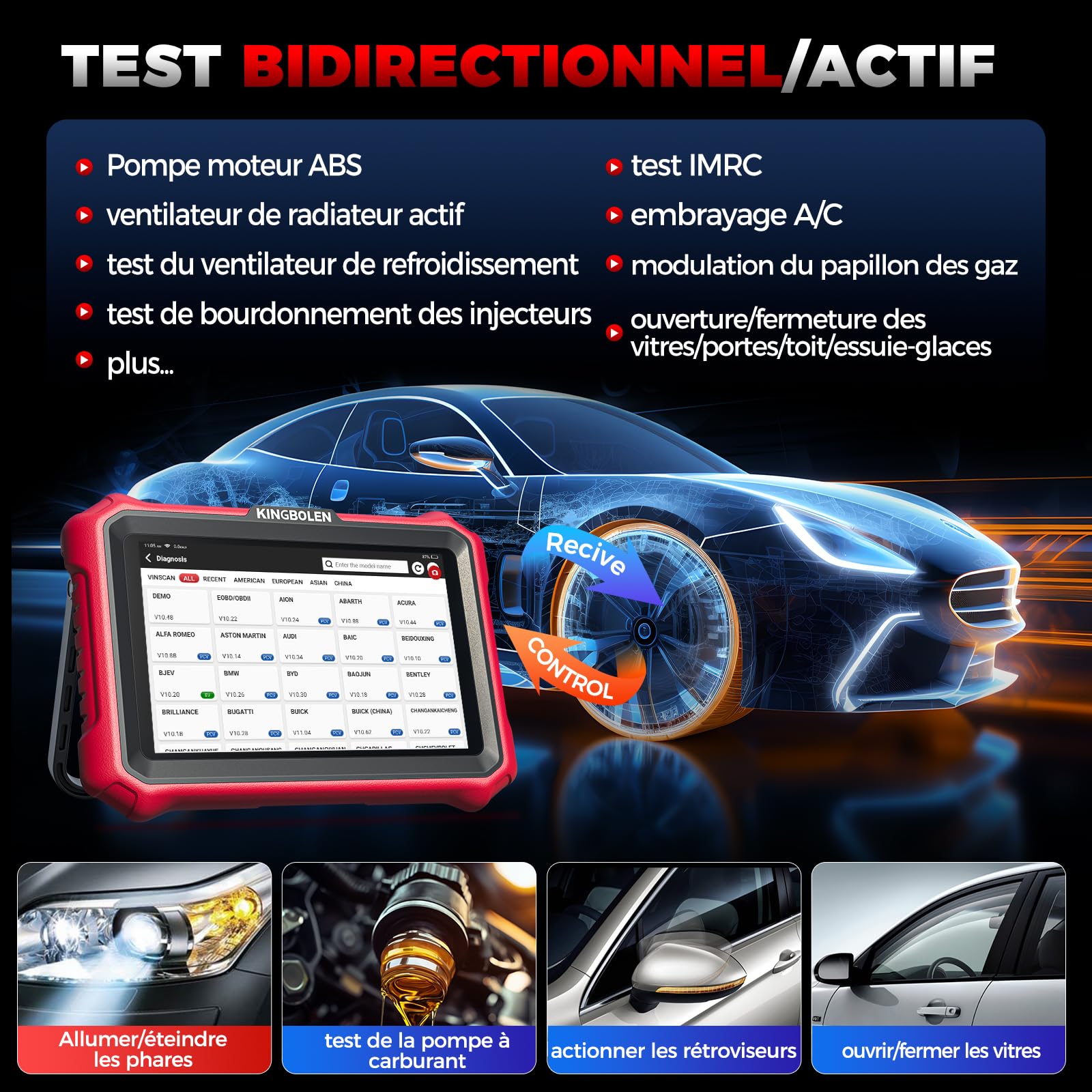 KINGBOLEN K8 Pro Valise Diagnostic Auto, OBD2 Diagnostic Français pour système Complet avec 42+ Réinitialisations, Codes ECU, Contrôle Bidirectionnel, CANFD＆DOIP, Mise à Jour Gratuite à Vie