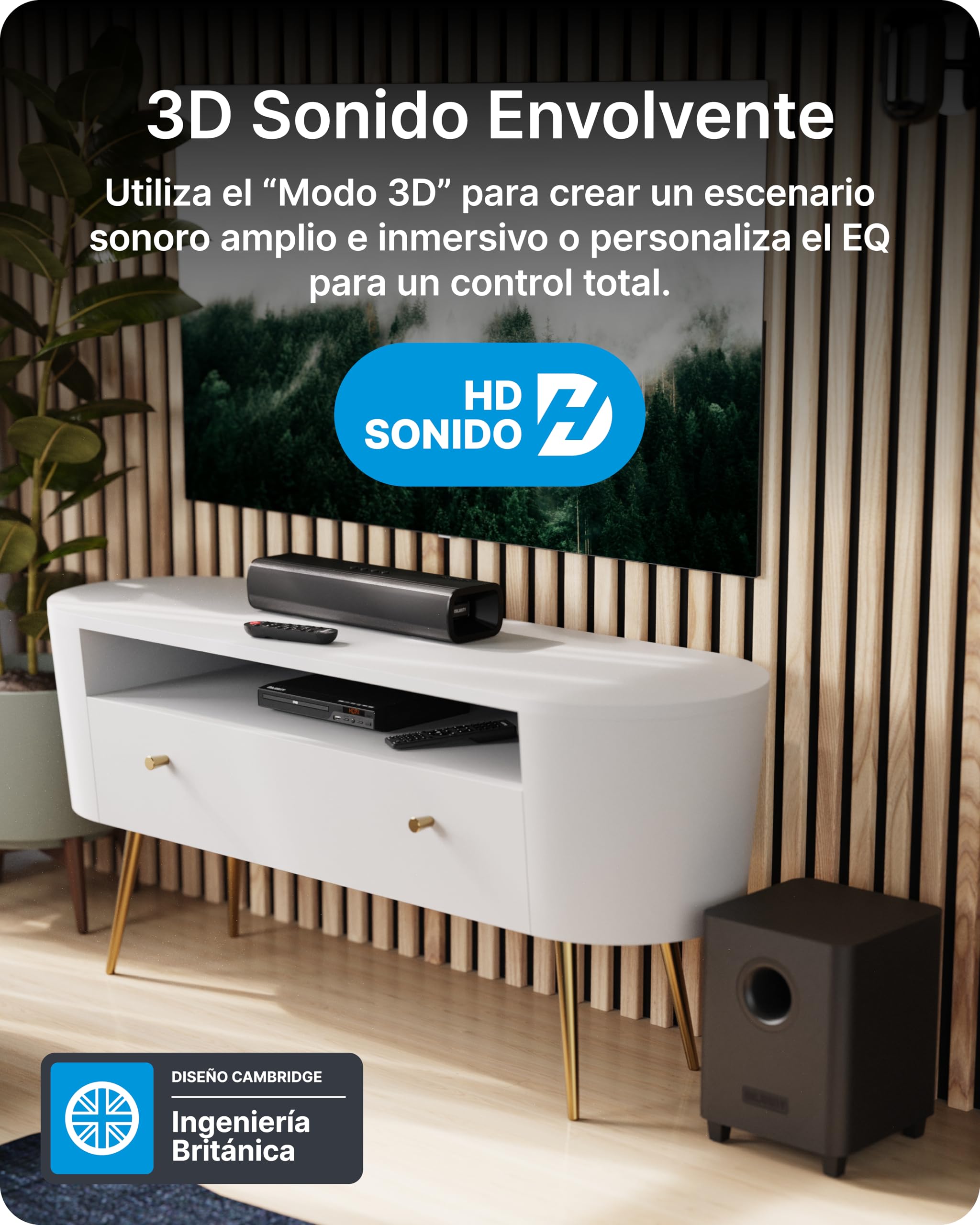 MAJORITY Naga 40 Plus Barra de Sonido TV 200W con Subwoofer Inalámbrico | HDMI ARC, Óptico, AUX, USB | Bluetooth 5.0 | Montaje en Pared | Mando a Distancia y Soportes Incluidos