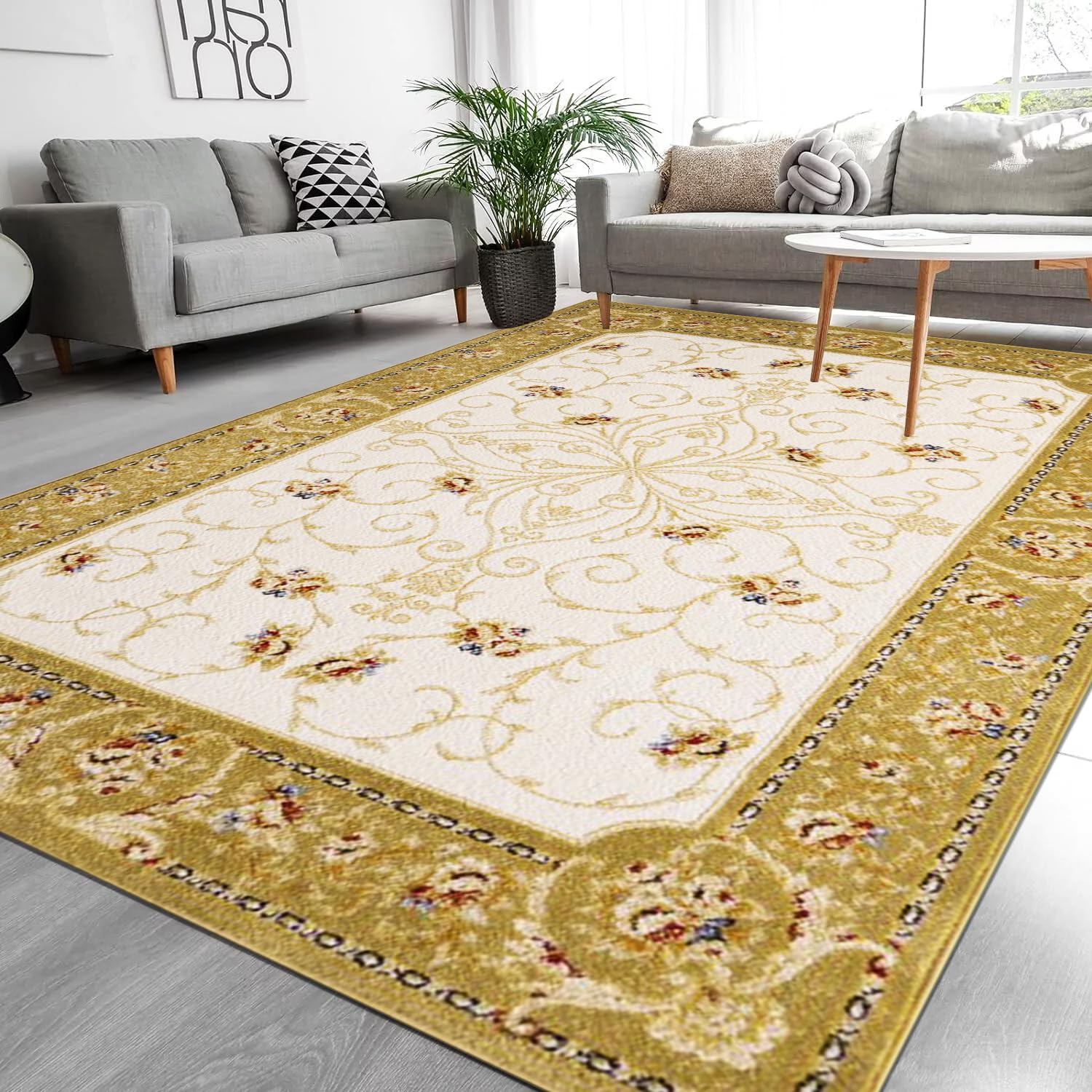 B&B Rugs – Super Soft Pile Beautiful Pattern Distressed Washable Area Rug for Bedroom Living Room Dining Room Tv Lounge Kitchen Carpet (120 x 170 cm, Royal Petals)