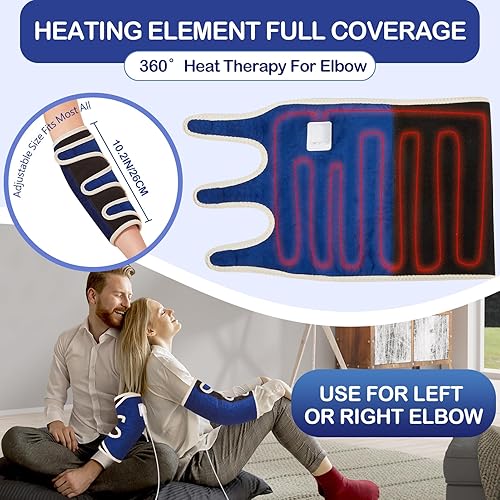 Miniatura 8 de JOBYNA Almohadilla térmica para codo, codo de tenis ajustable para hombres y mujeres, 86-158 y apagado automático, terapia de calor de codo para