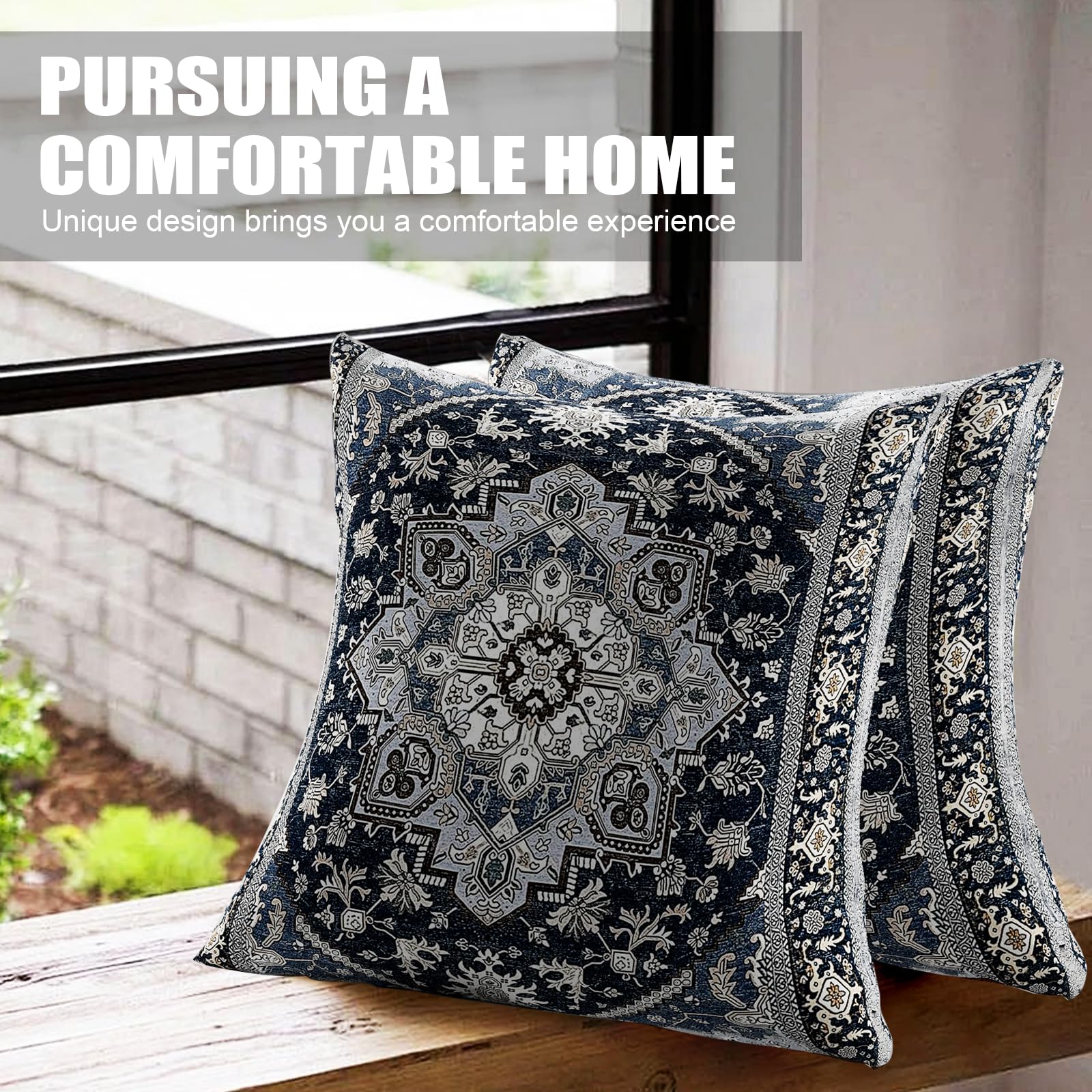 XPHZZL Pack of 2 Bohemian Style Linen Decorative Cushion Covers 55x55 cm Square Throw Pillow Covers 22x22 Inch Boho Style Pillowcases for Outdoor Home Decor Sofa Bedroom Car - Image 2