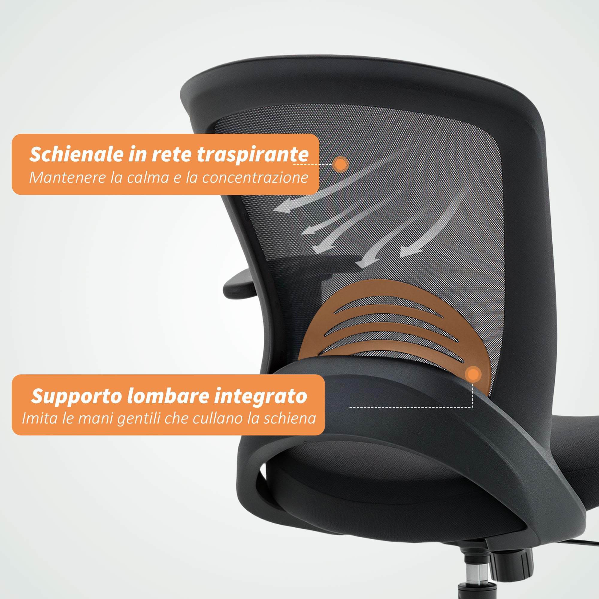 HOMCOM Sedia da Ufficio Traspirante Reclinabile Altezza Regolabile Nero | Sedia per Computer, Tessuto a Rete, Braccioli Regolabili