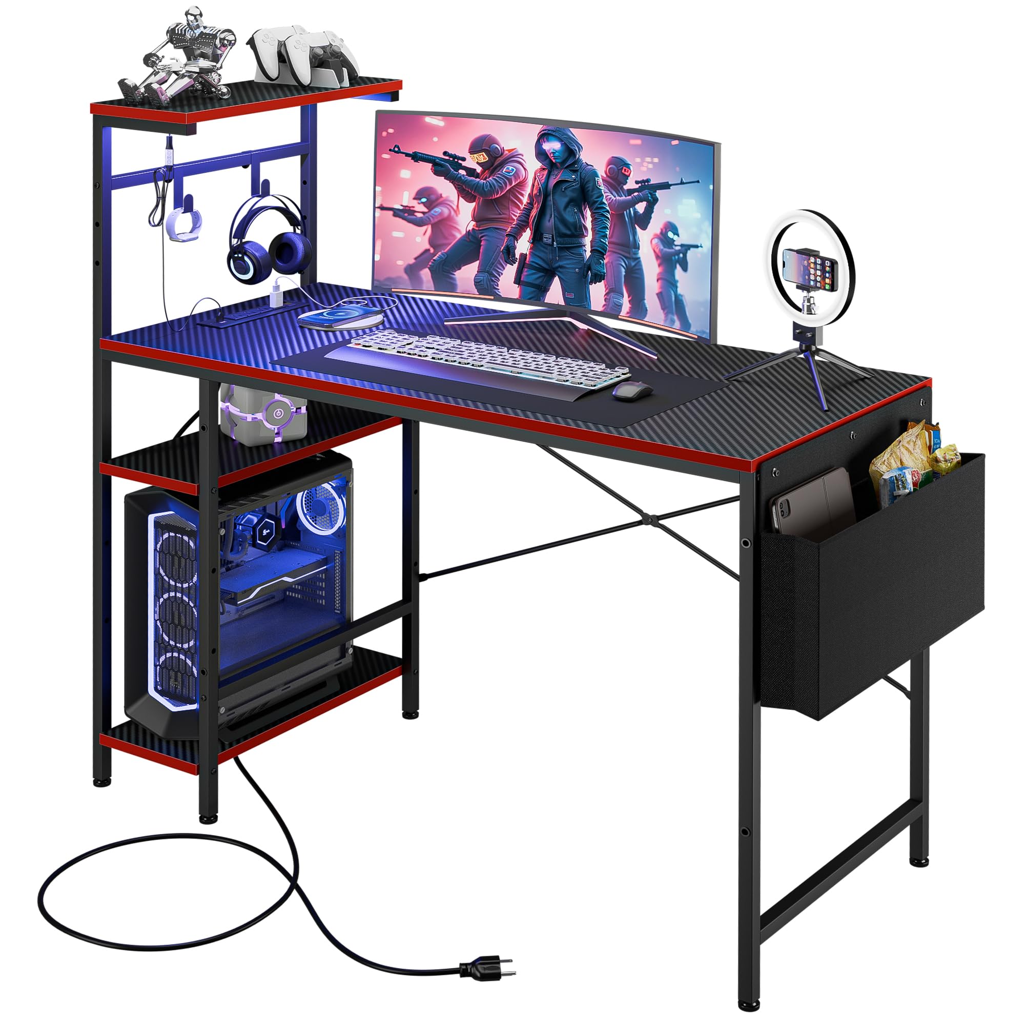 PC　DESK　LOW　90cm　BR Amazon.com: ZenStyle 44 Inch Gaming Desk with Power Outlets, Led