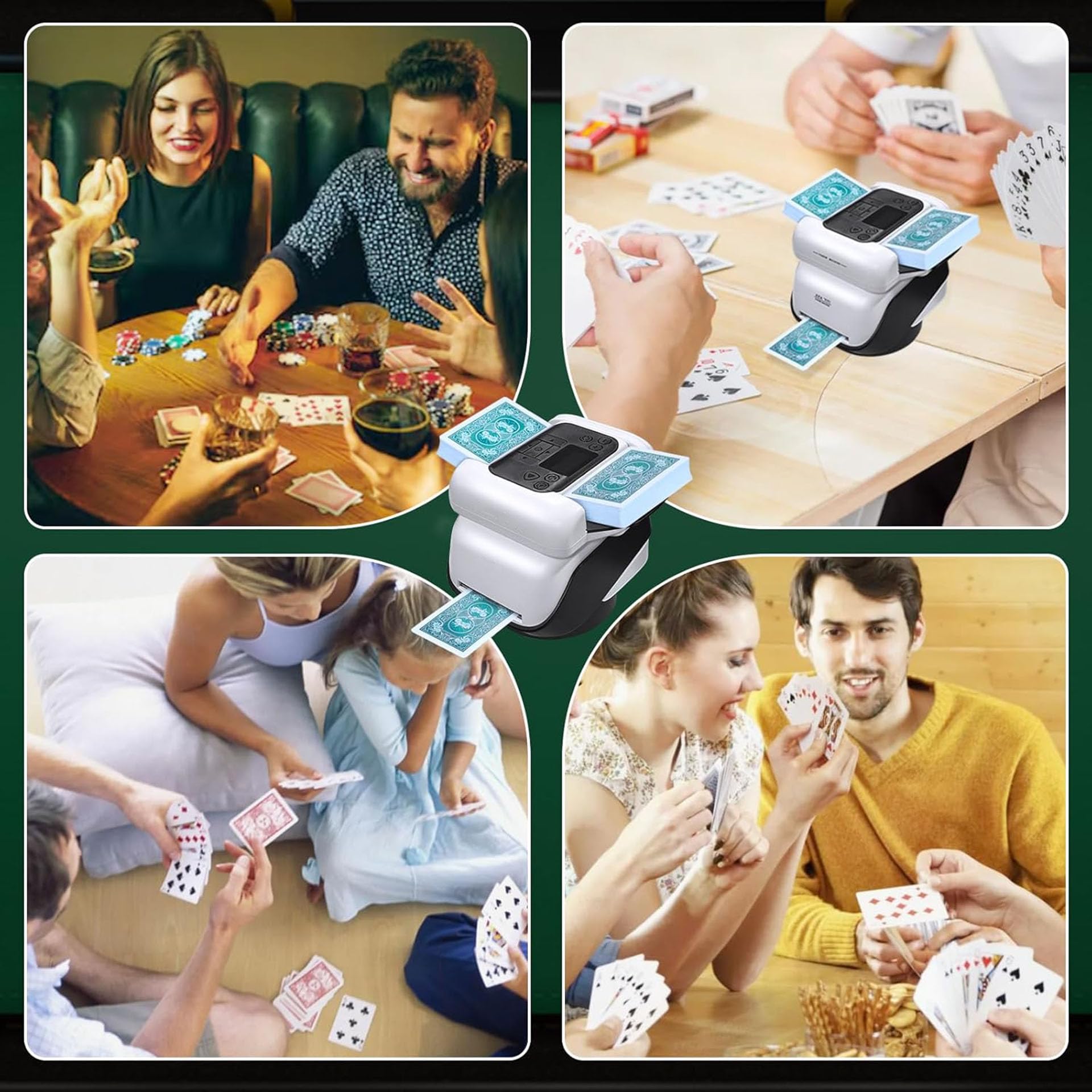 Mélangeur de Cartes Automatique et Croupier 2 en 1 Machine à Battre les Cartes électrique 360°Rotation Distributeur de Cartes pour 1-2 Jeux de Cartes pour UNO Casino Poker Texas Hold'em Jeux de Cartes