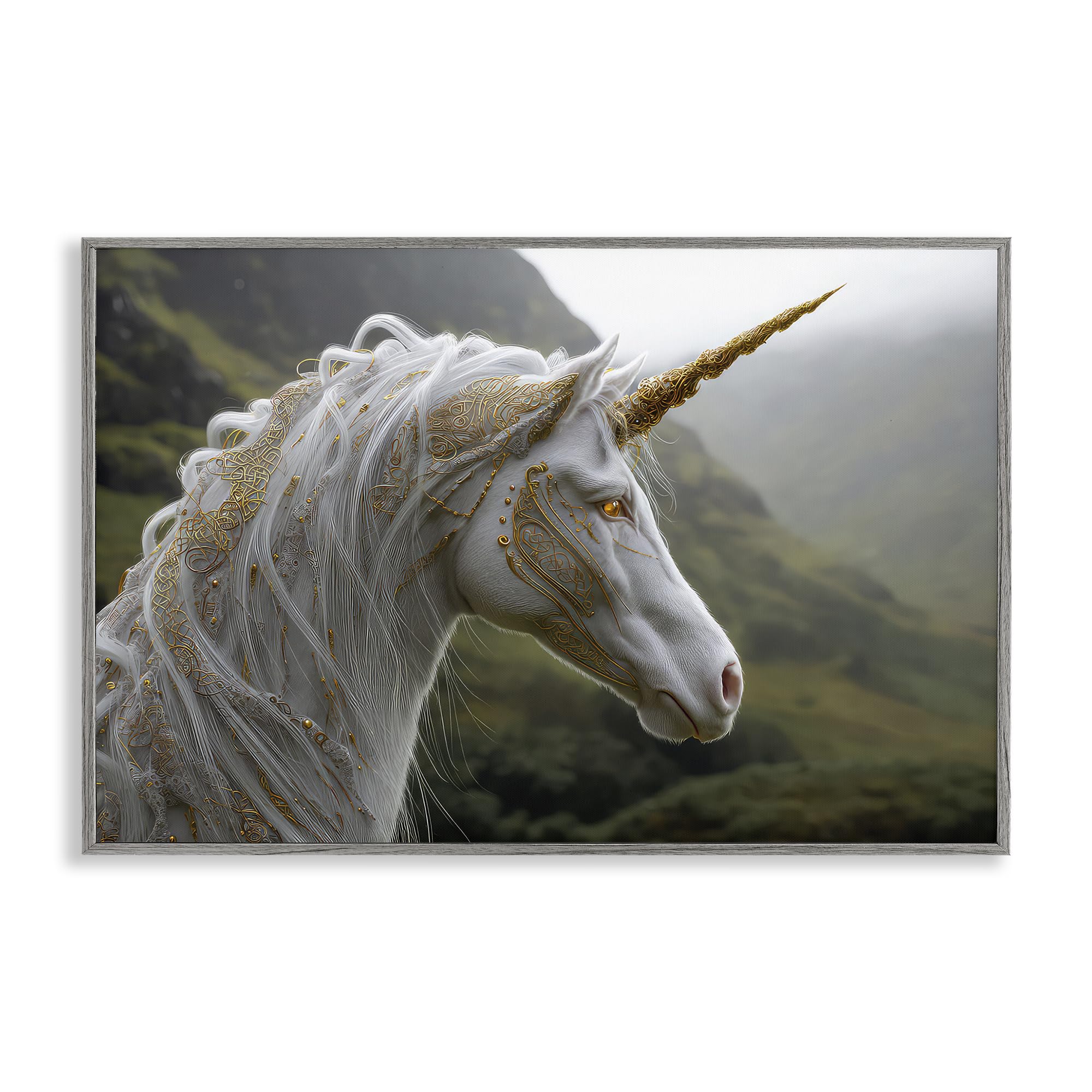 Stupell Industries 'Ornate Celtic Unicorn', Framed Giclee Art, Gray, 24 x 16 Inches, Easy to Hang and Sturdy, Made in USA, by The Wands Want