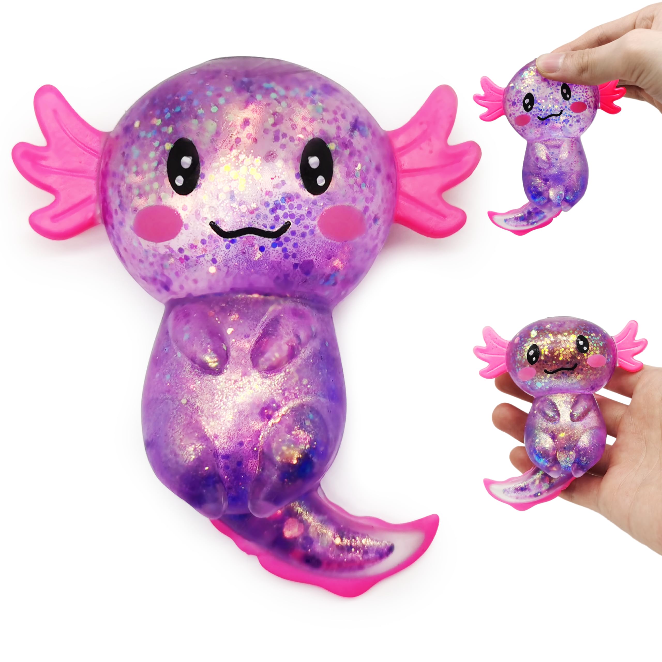 ZTATU Axolotl Stress Balls for Adults & Kids (1PCS) Cartoon Squishy Fidget Toys Sugar Squishy Balls for Kids Stress Relief Animals Toys Party Favors Easter Basket Stuffers (Purple)
