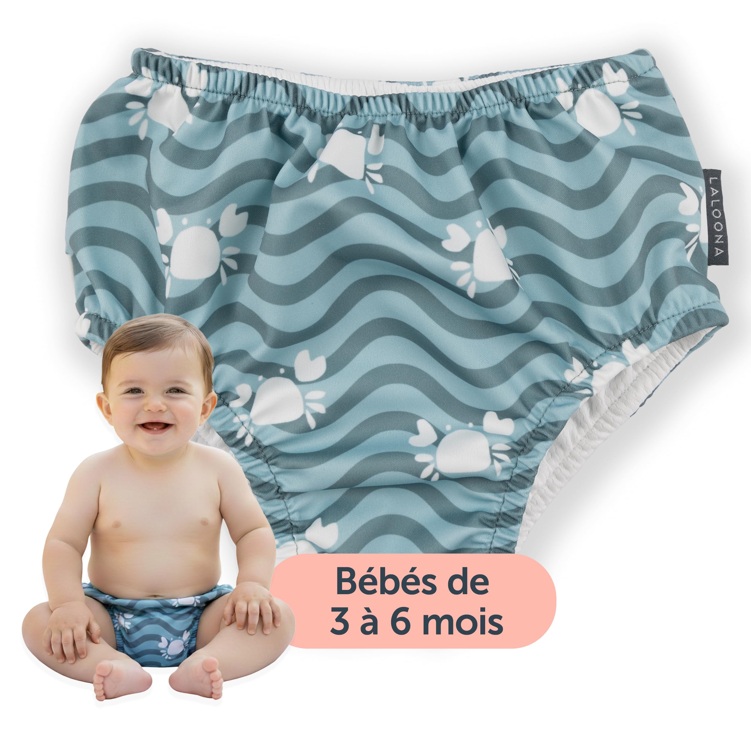 LaLoona Baby Schwimmwindel | Wiederverwendbare Badewindel mit OEKOTEX Standard 100 | schnelltrocknend & bequem für Pool und Strand – Krabbe Grün - 62-68 - 3
