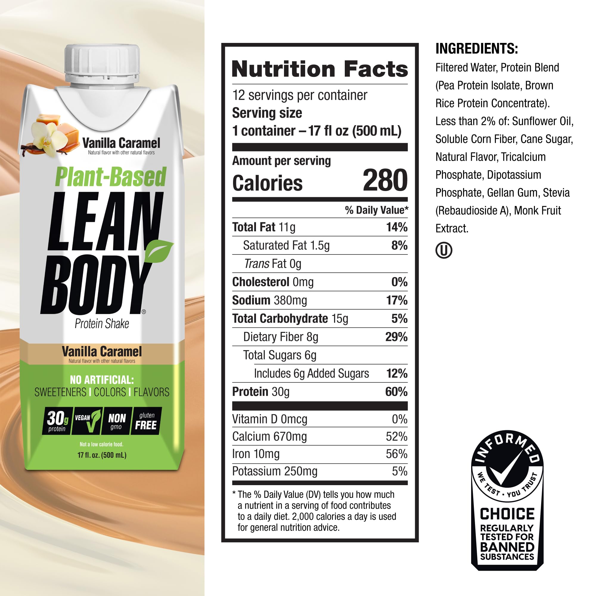 Lean Body Ready-to-Drink, Plant-Based Vegan Taster Pack, 30g Protein, No Artificial Flavors, Sweeteners or Colors, Non GMO, Gluten Free, Premium Pea & Rice Blend (Pack of 2)