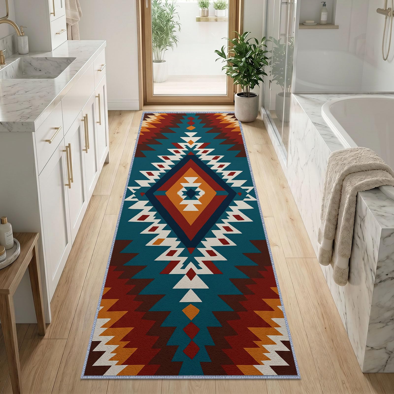 Dywan do przedpokoju 80 x 240 cm Aborygenów Amerykański Południowy Zachód, Tekstura Ręcznie tkany dywan Kilim Antypoślizgowy dywanik kuchenny i wejście, można prać w pralce, miękkie włosie, duży dywan
