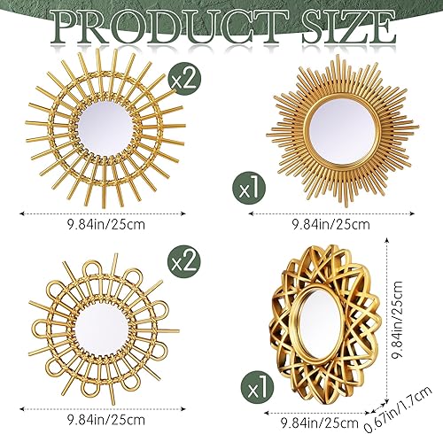 Miniatura 10 de Namalu 6 espejos decorativos  Pequeños espejos circulares para arte de pared, entrada, baño, dormitorio, sala de estar (dorado, clásico)