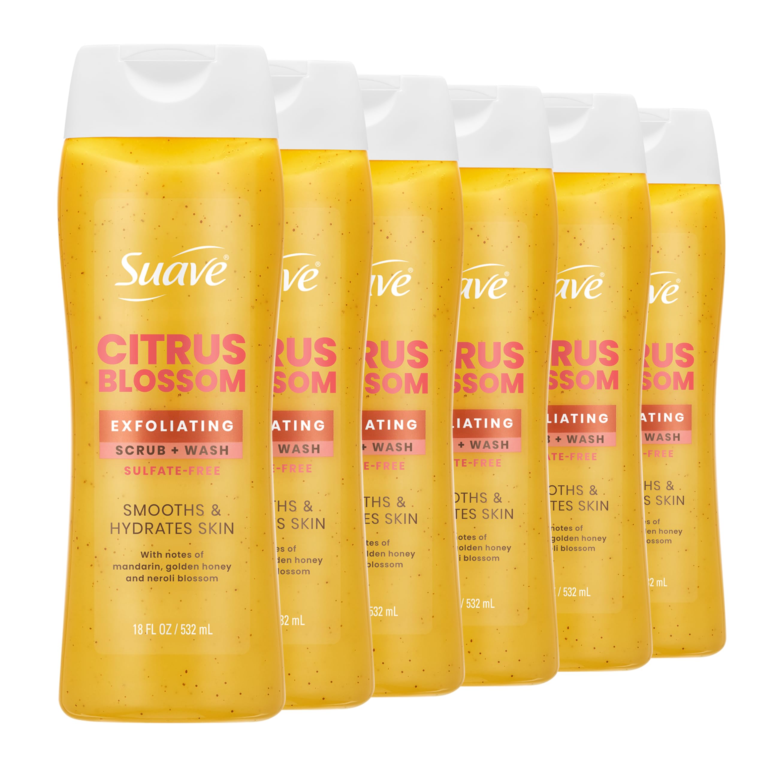 Suave Citrus Blossom Exfoliating Body Wash Scrub with Glycerin Vitamin E Sulfate-Free Hydrating Cleanser for Soft Smooth Skin