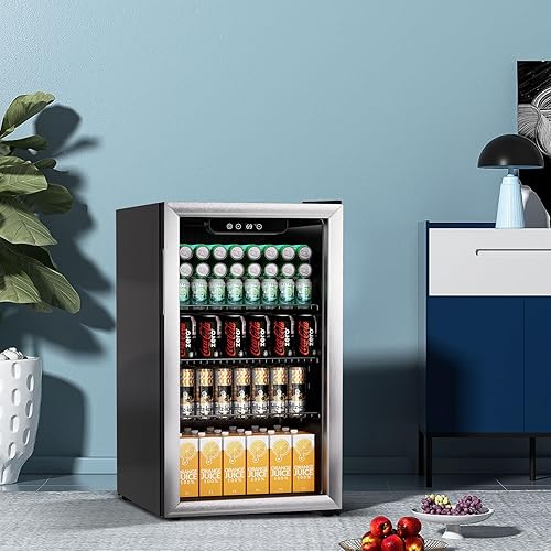 Miniatura 6 de Refrigerador de bebidas, mini refrigerador con puerta de vidrio para 105 latas, para bebidas, refrescos, cerveza o vino, refrigerador pequeño para