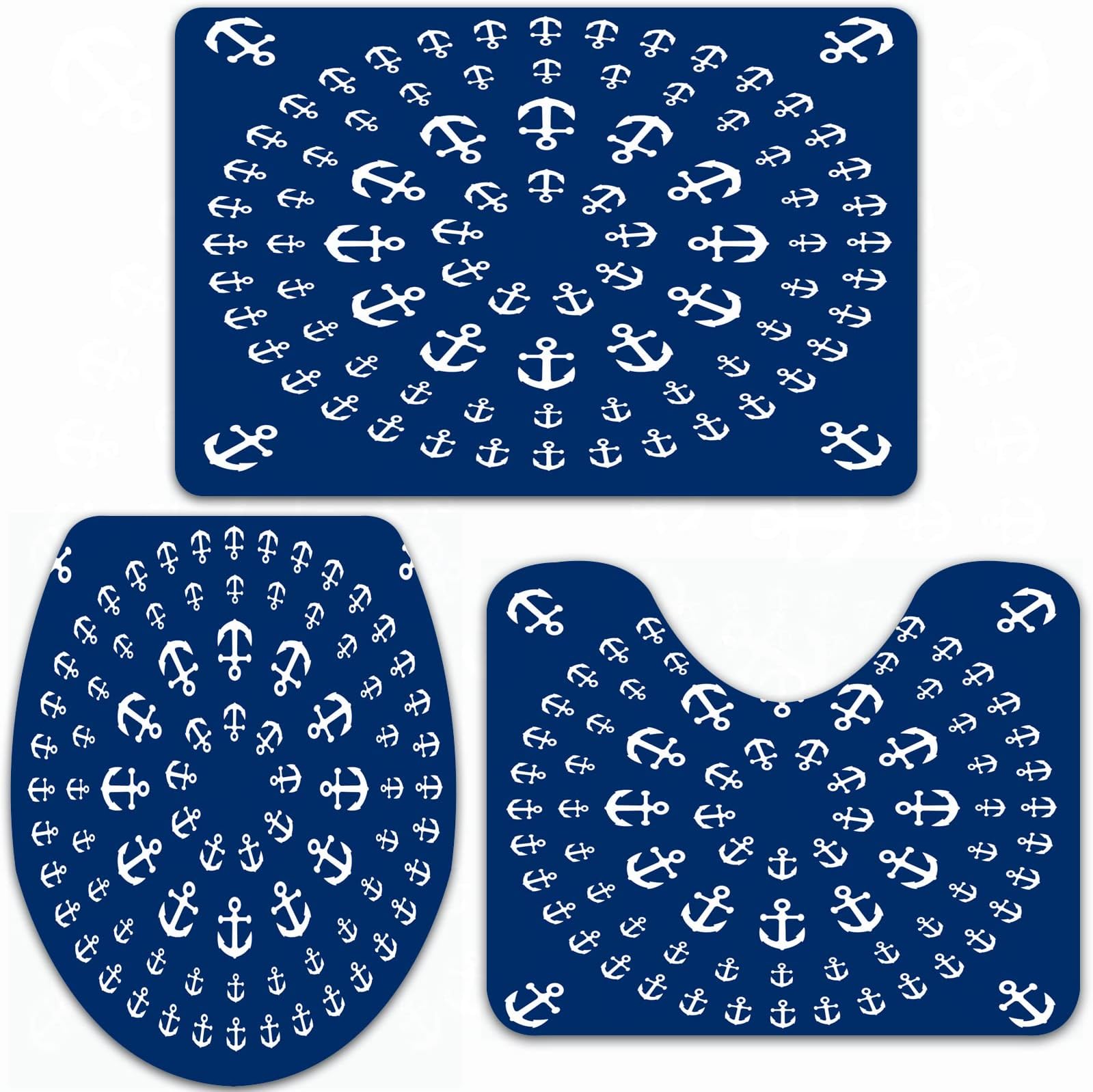 URSOPET Bathroom Set, Rugs Sets 3 Piece,Nautical Anchor Mandala Zentable,Anti-Slip Mats and Sets, Absorbent Bath Mat for Tub, Shower, Room, Kitchen