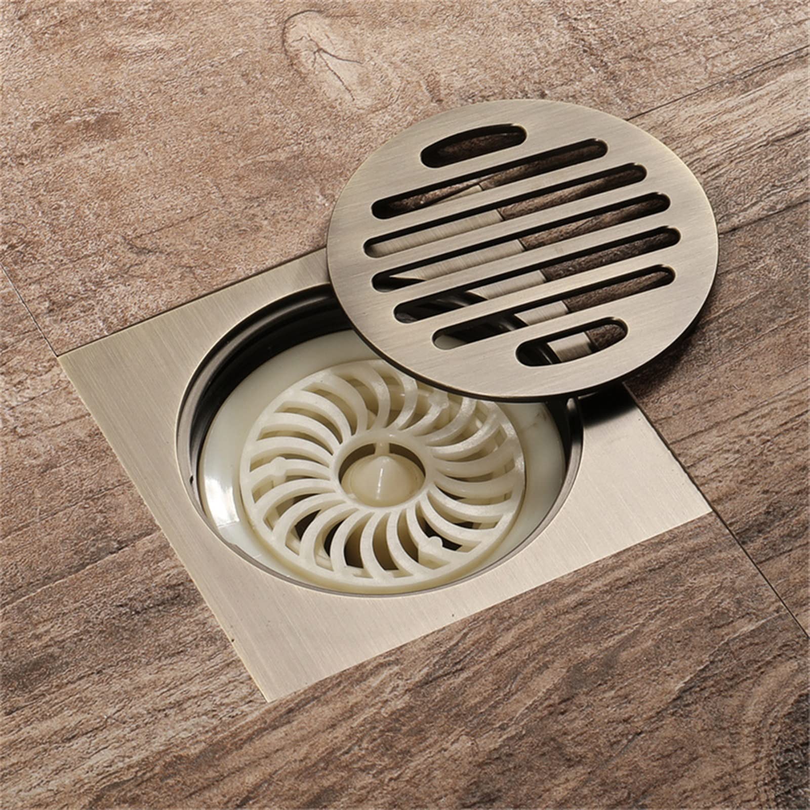 Desagües de Suelo de 4 Pulgadas, desagüe de Suelo de Ducha de latón Antiguo, Desodorante de baño, colador de Drenaje de Suelo Cuadrado Europeo, Cubierta de Rejilla de residuos
