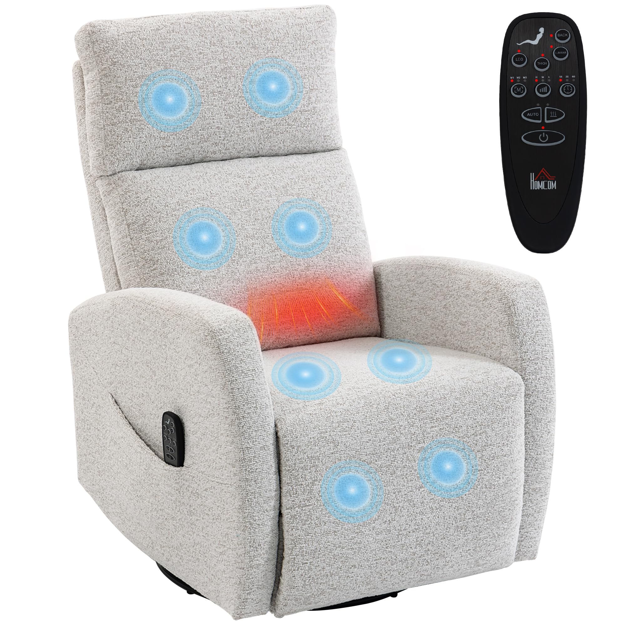 HOMCOM Sillón reclinable Masaje y Calor 360° Giratorio Crema