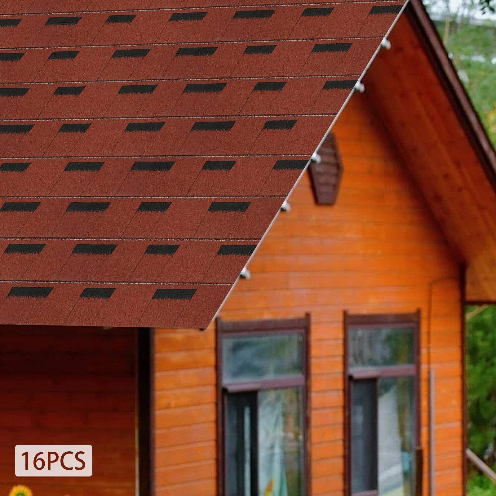 Juego de tejas de asfalto (16 piezas) para 2,32 m² | 5,3 mm de grosor con núcleo de fibra de vidrio y autoadhesivas, color rojo – Impermeable, resistente a los rayos UV, aislamiento térmico para