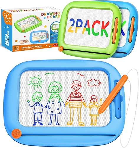 Paquete de 2 tableros de dibujo magnéticos, juguetes para niños de 1 a 2 y 2 a 3 años, para aprendizaje y escritura educativa, bloc de garabatos