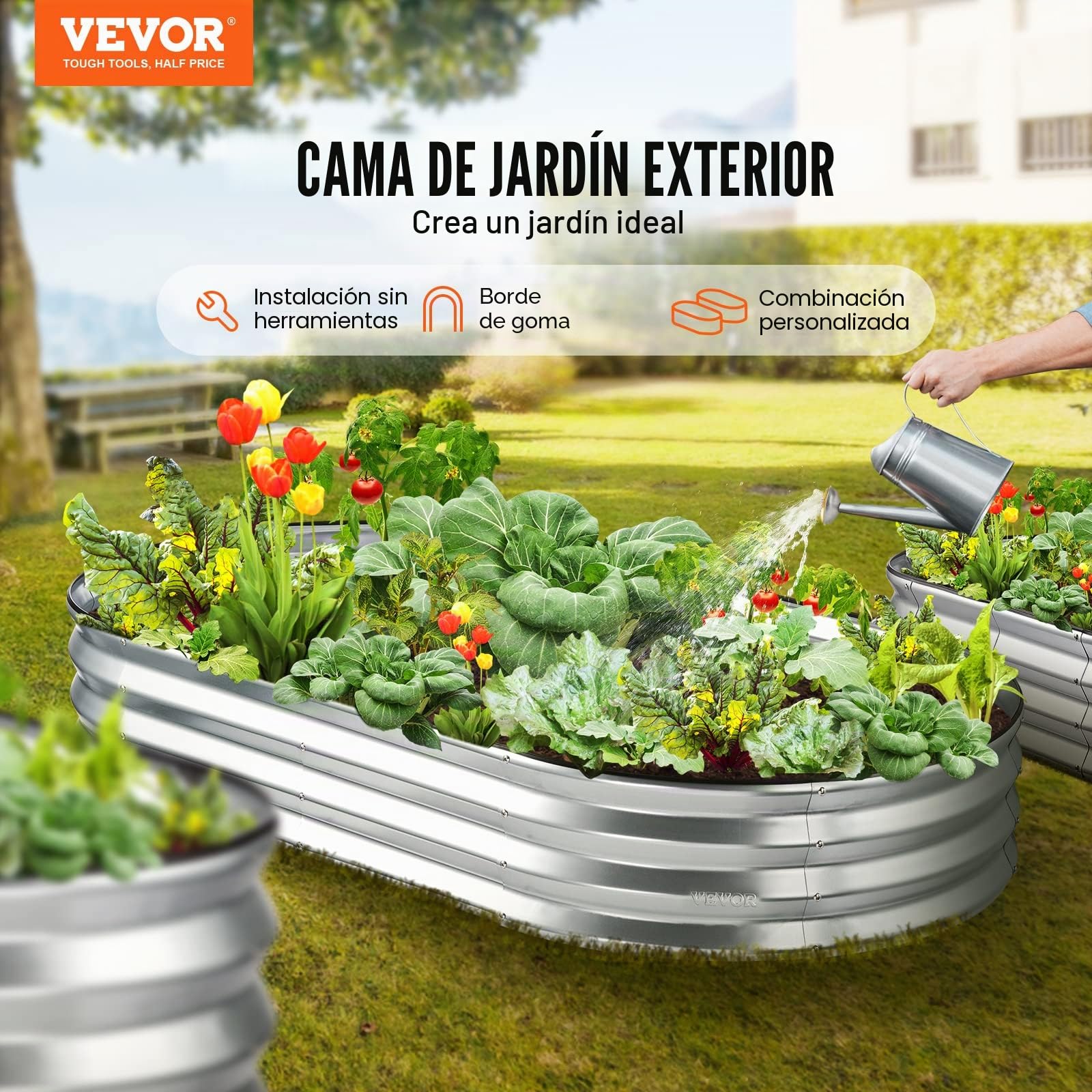 VEVOR Cama Elevada de Jardín 182,5 x 92,5 x 28 cm Jardinería Elevada de Metal Galvanizado para Cultivo de Flores Plantas Hierbas Huerto Urbano para Jardín Terraza Patio Balcón Plata con Accesorios