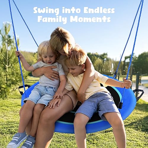 Miniatura 8 de Hapfan Columpio de árbol de platillo de 40 pulgadas para niños y adultos, columpio redondo de disco para niños al aire libre con tela de textileno
