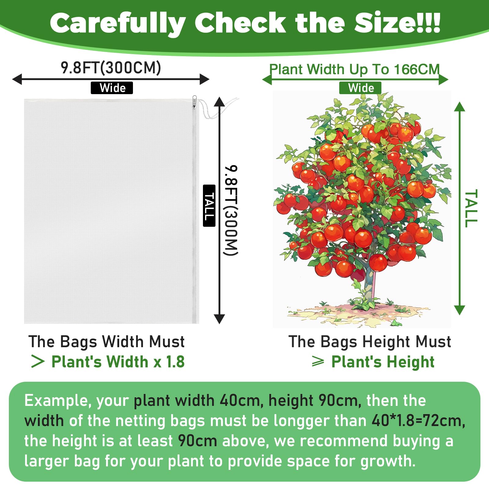 Filet de protection pour arbres fruitiers et oiseaux avec fermeture éclair, 300 x 300 cm, filet à mailles fines adapté aux oiseaux, filet de jardin pour légumes, petits buissons, fruits, légumes