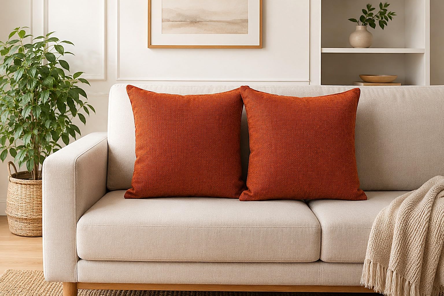 Khooti Jute Cushion Cover | 16x16 | Orange | Set of 2 | Throw Pillow Cover for Couches, Chairs, Sofas, Beds, Coffee Tables, Living Rooms, Bedrooms, Modern Boho Design