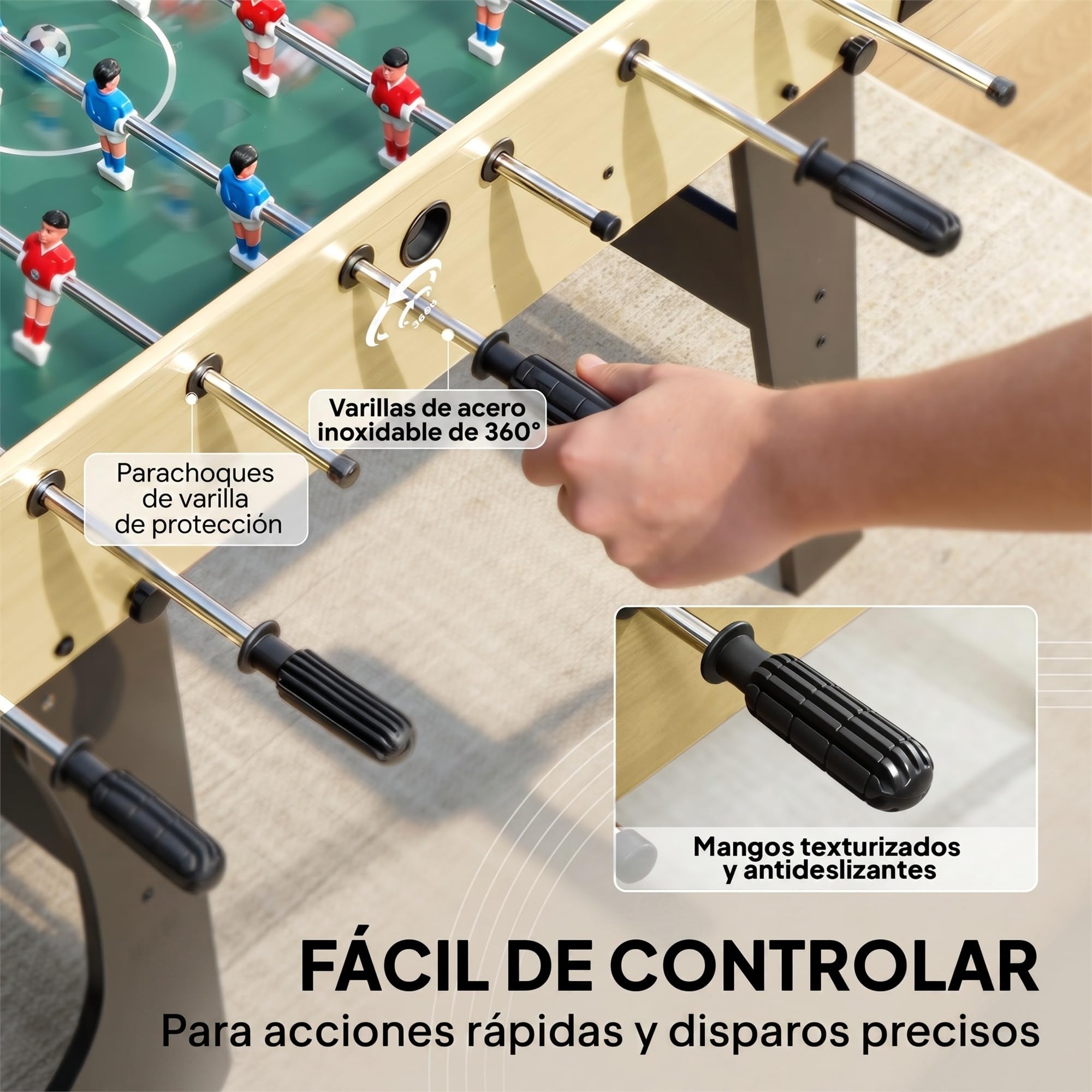 SPORTNOW Futbolín Plegable de Madera 118x107,5x78 cm Natural