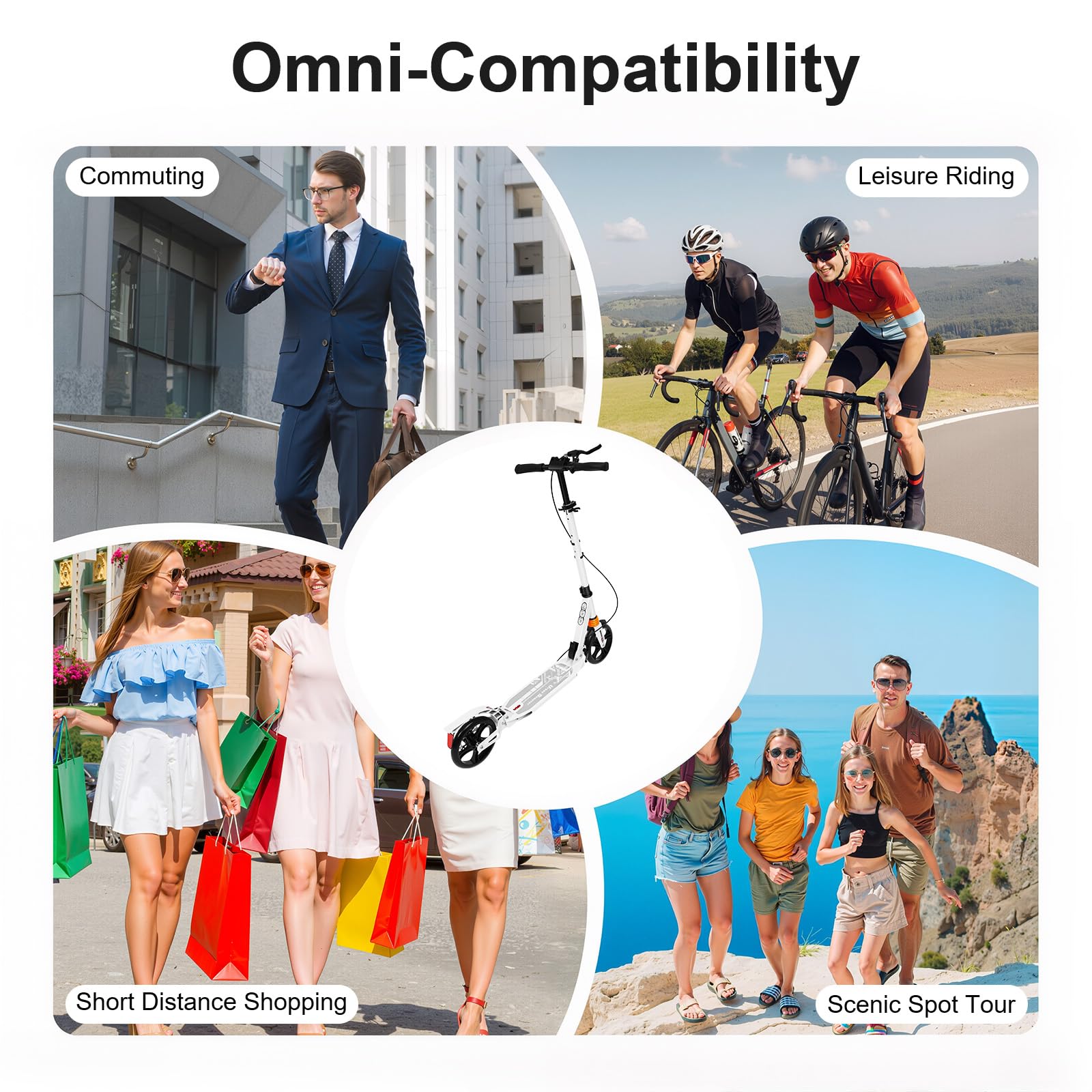 Monopattino professionale pieghevole City Scooter per adulti con freno a mano, massimo 120 kg, con freno, regolabile in altezza