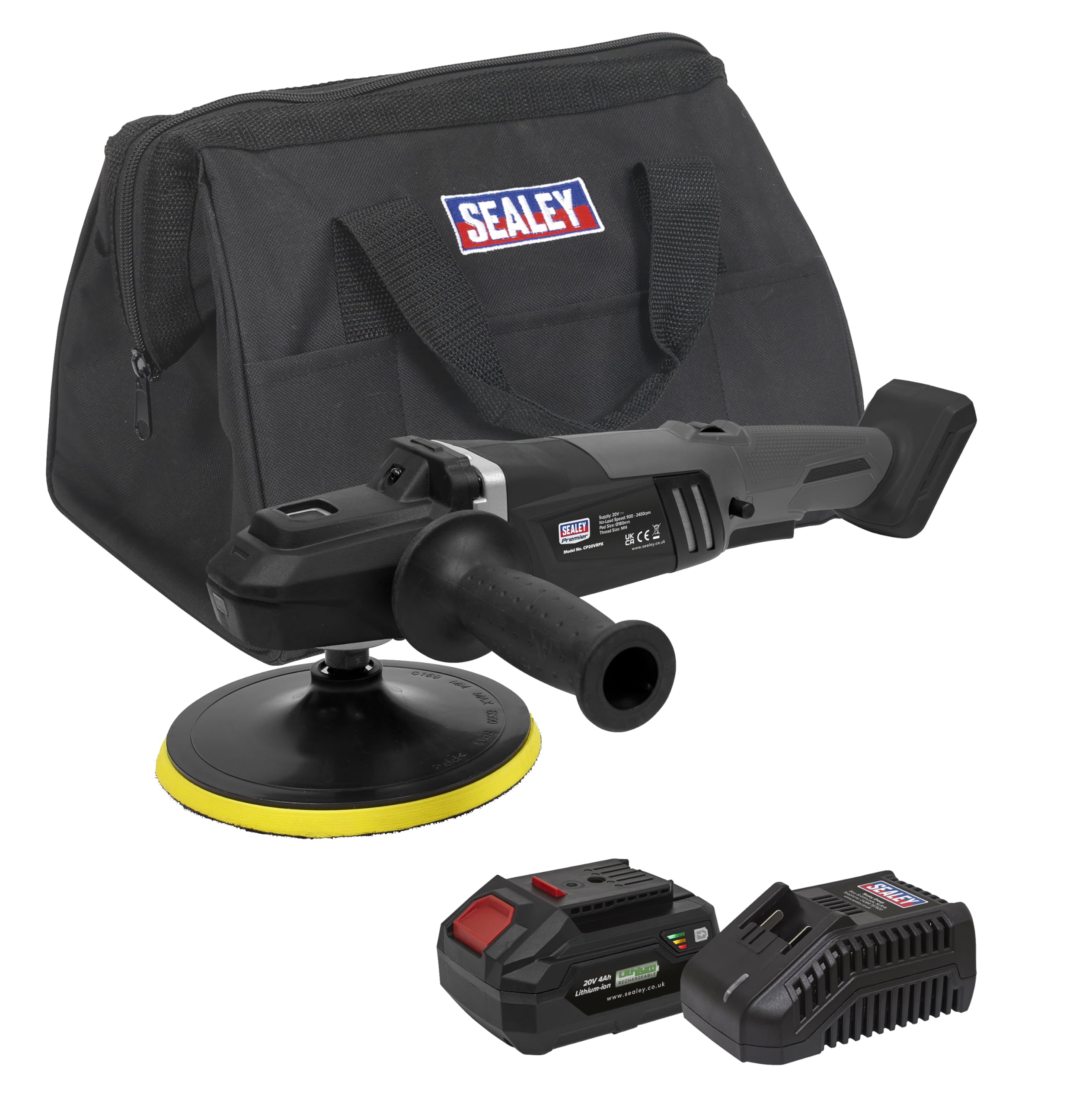 Sealey Brushless Rotary Polisher Kit Ø180mm 20V 4Ah SV20 Series Garage Worksh...