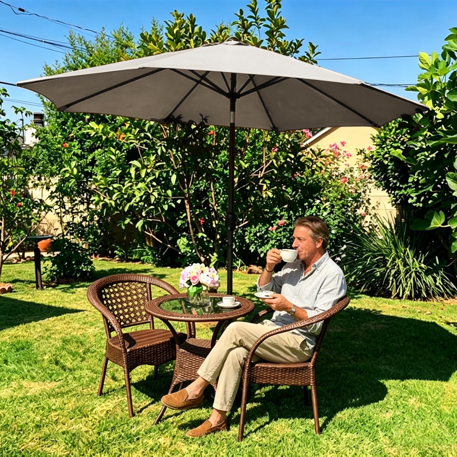 Copertura di ricambio per ombrelloni da 3 m con 8 stecche; copertura senza struttura, resistente alle intemperie, ideale per giardino, terrazza e balcone; resistente ai raggi solari