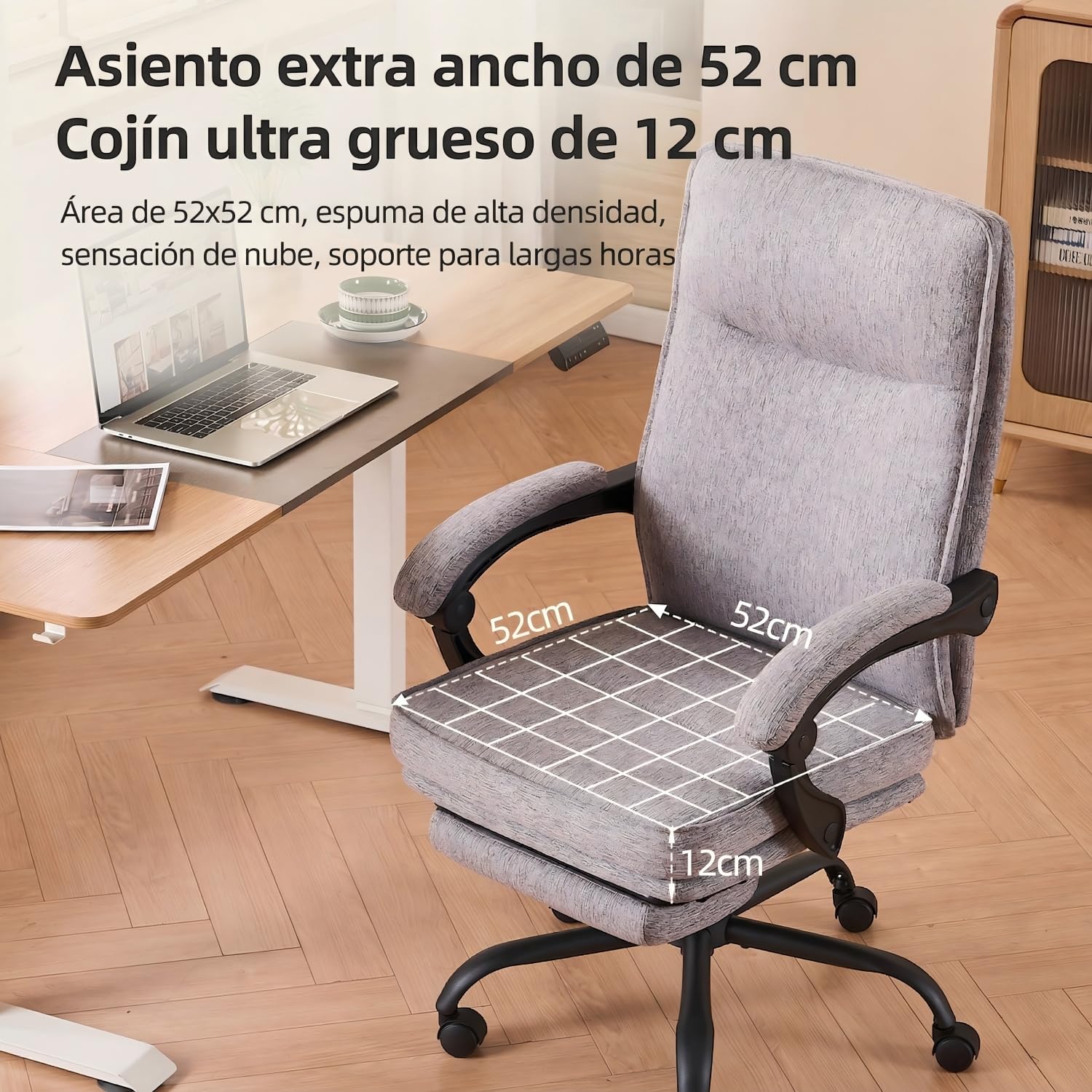 MZLEE Silla Escritorio con Reposapiés, Silla Oficina Reclinable, Gris