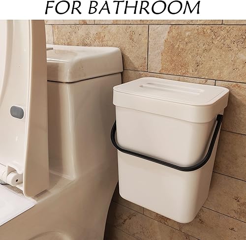 Miniatura 5 de StoneSpace Cubo de basura pequeño colgante con tapa debajo del fregadero para cocina, cubo de compostaje de 1.3 galones5 L, contenedor de compost de