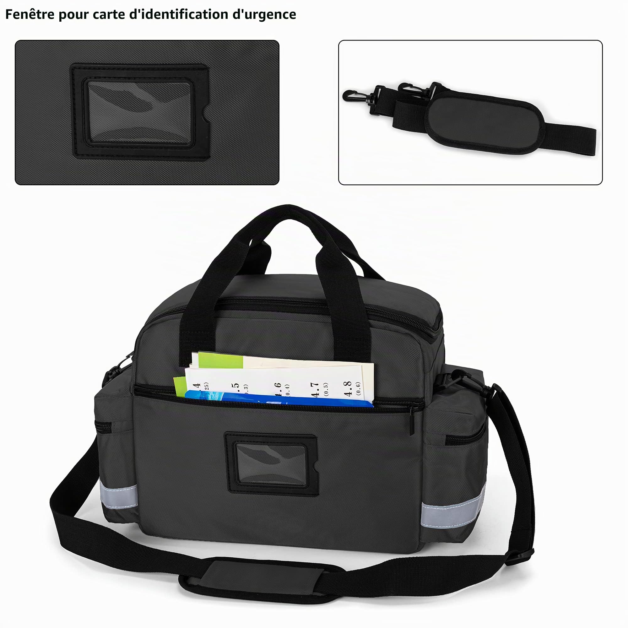 Trunab Sac Médical, Sac Infirmière, Malette Infirmiere Liberale avec Bande Réfléchissante pour Visite à Domicile en Portant Fournitures Médicales avec Nombreuses Poches pour Étudiant Infirmière, Noir