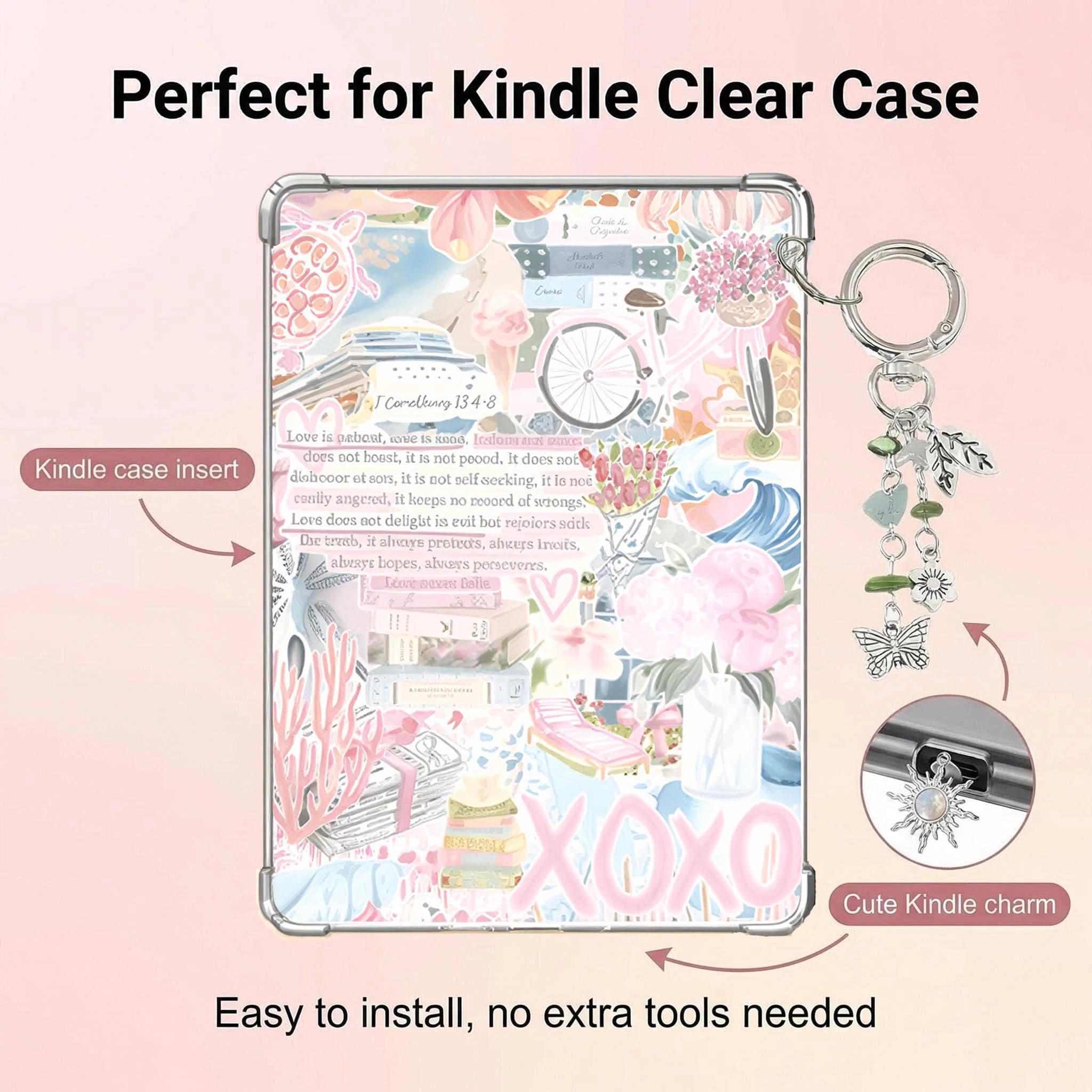 10Pcs Inserts For E-Reader Clear Case, Decorative E-Reader Insert Cards with Type C Dust Plug and Keychain, Compatible with Kindle Paper white 11th/12Th Colorsoft — view 3