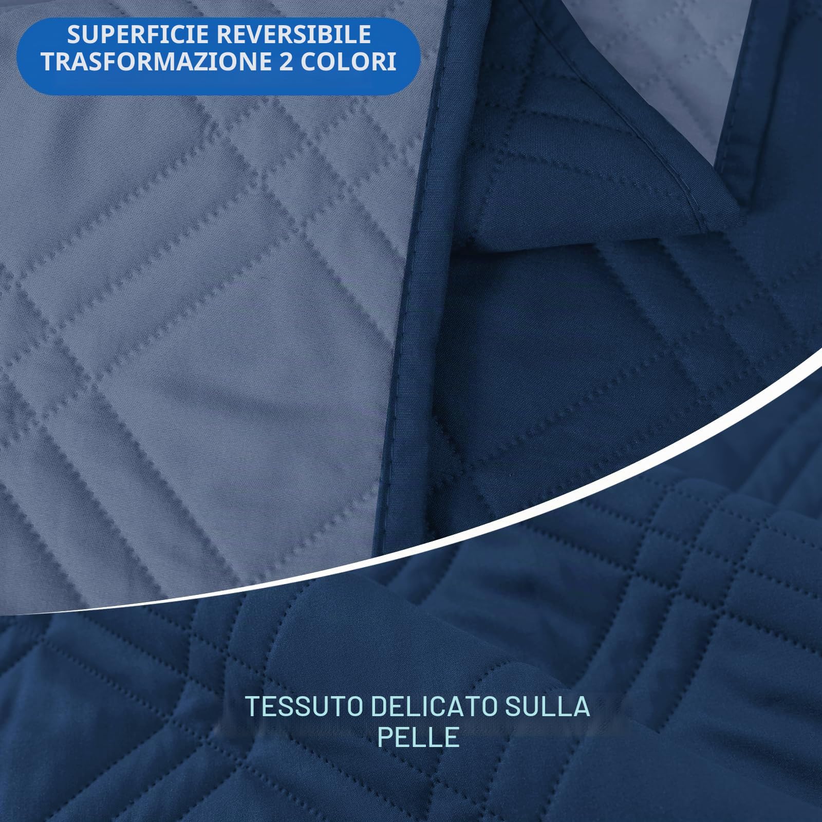 Ystyle Copridivano 3 Posti Con Braccioli, Reversibile Copri Divano Antigraffio A Sinistra Destra, Copertura Divano Trapuntato Doppio Lato, Copridivano L (255cm, Blu Berlino + Grigio Blu)