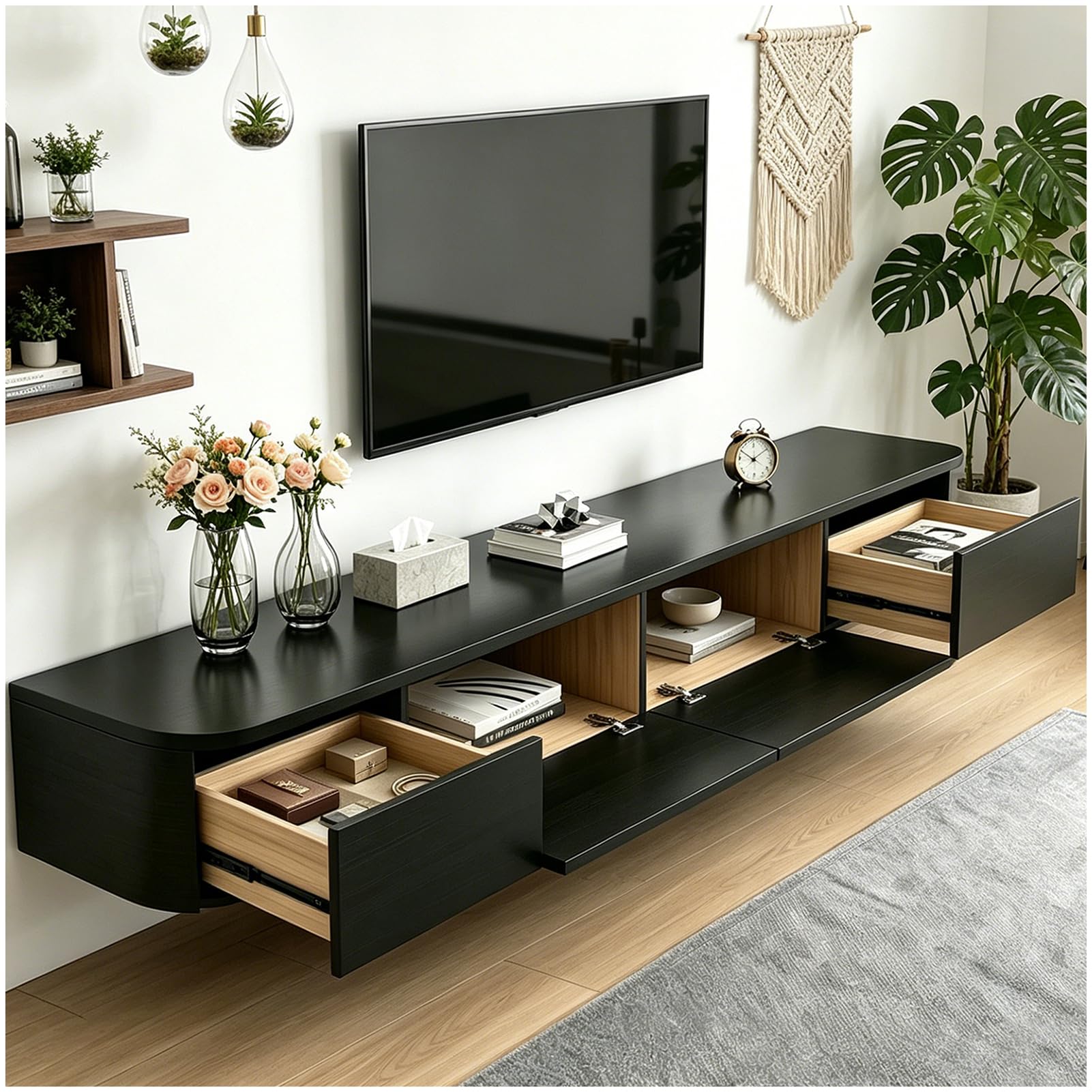Tv Unit,Floating TV Stand,Wall Mounted TV Cabinet With Door & Drawer,Floating Shelves,Entertainment Media Console Center Large Storage TV Bench For Living Room & Office(B,200x24x20cm)