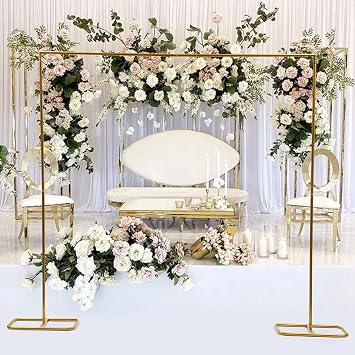 W6.56xH6.88FT Extra Large Gold Square Wedding Arches for Ceremony,Wedding Metal Arch Backdrop Stand for Party,Iron Garden Arch Balloon Arch Stand