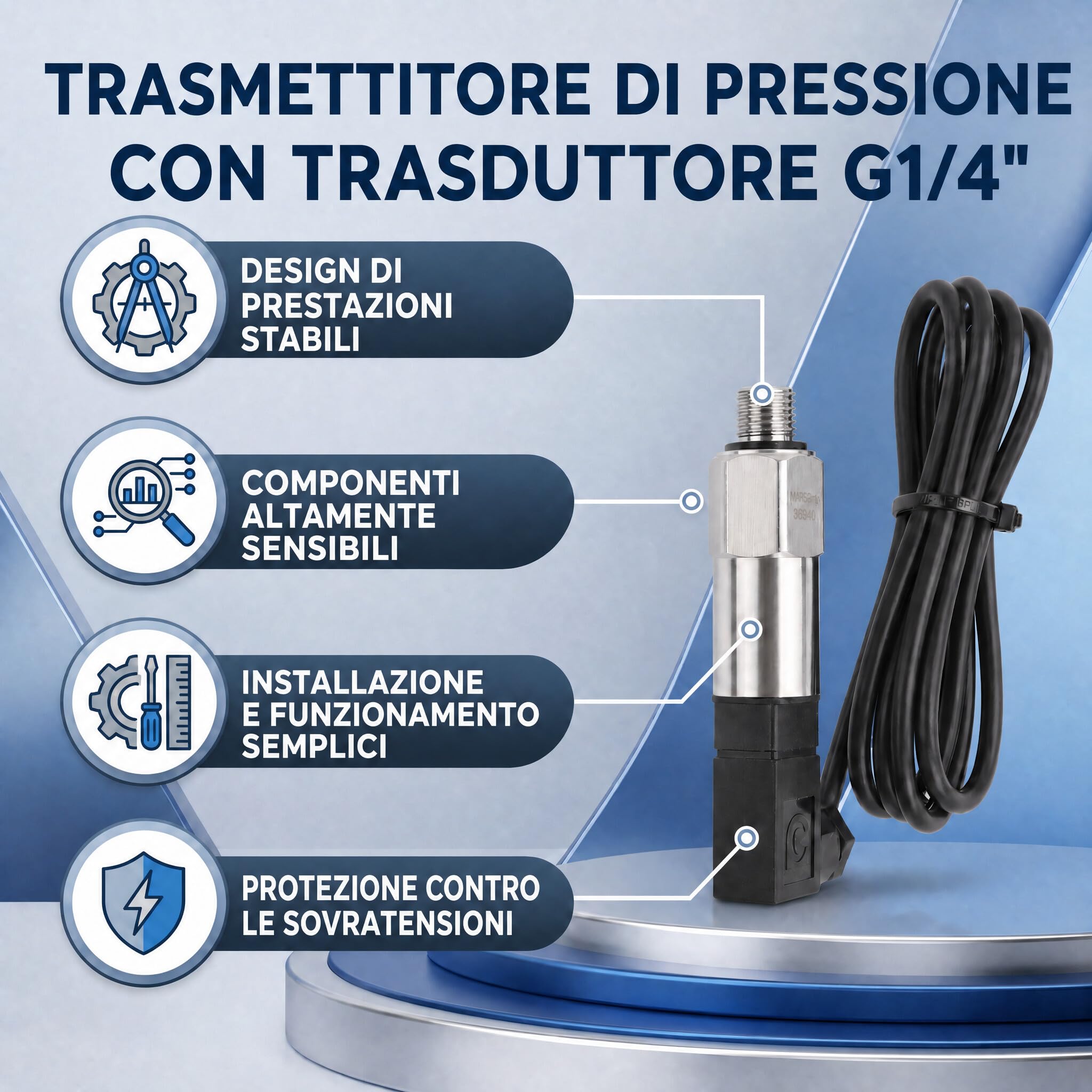 Trasduttore di Pressione Uscita 4-20ma, Sensore del Pressione G1 / 4" Filettatura in Acciaio Inossidabile, per Olio Combustibile Aria Acqua (0-1MPA)