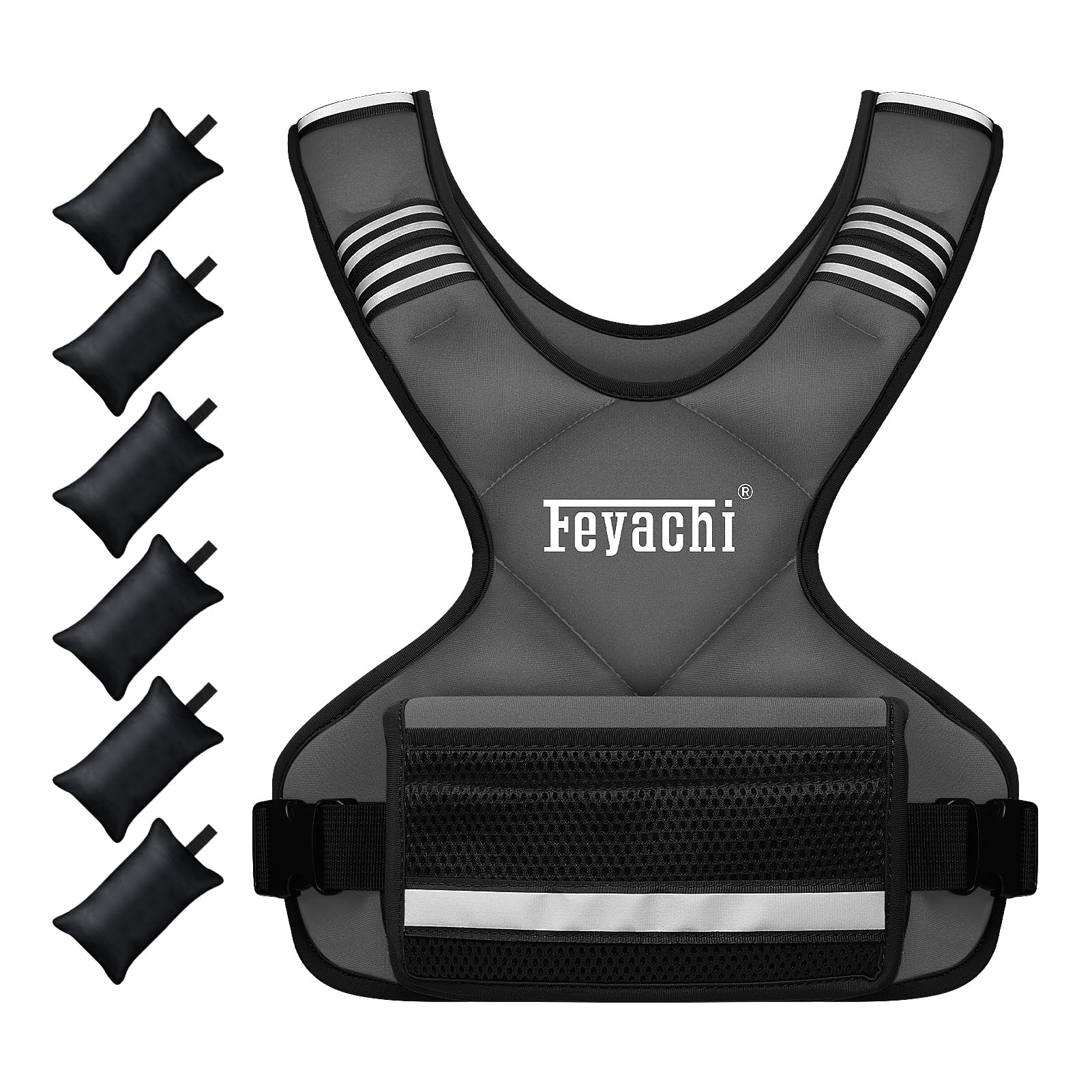 Feyachi Adjustable Weighted Vest, 3-32lb Vest with 6 Ironsand weights