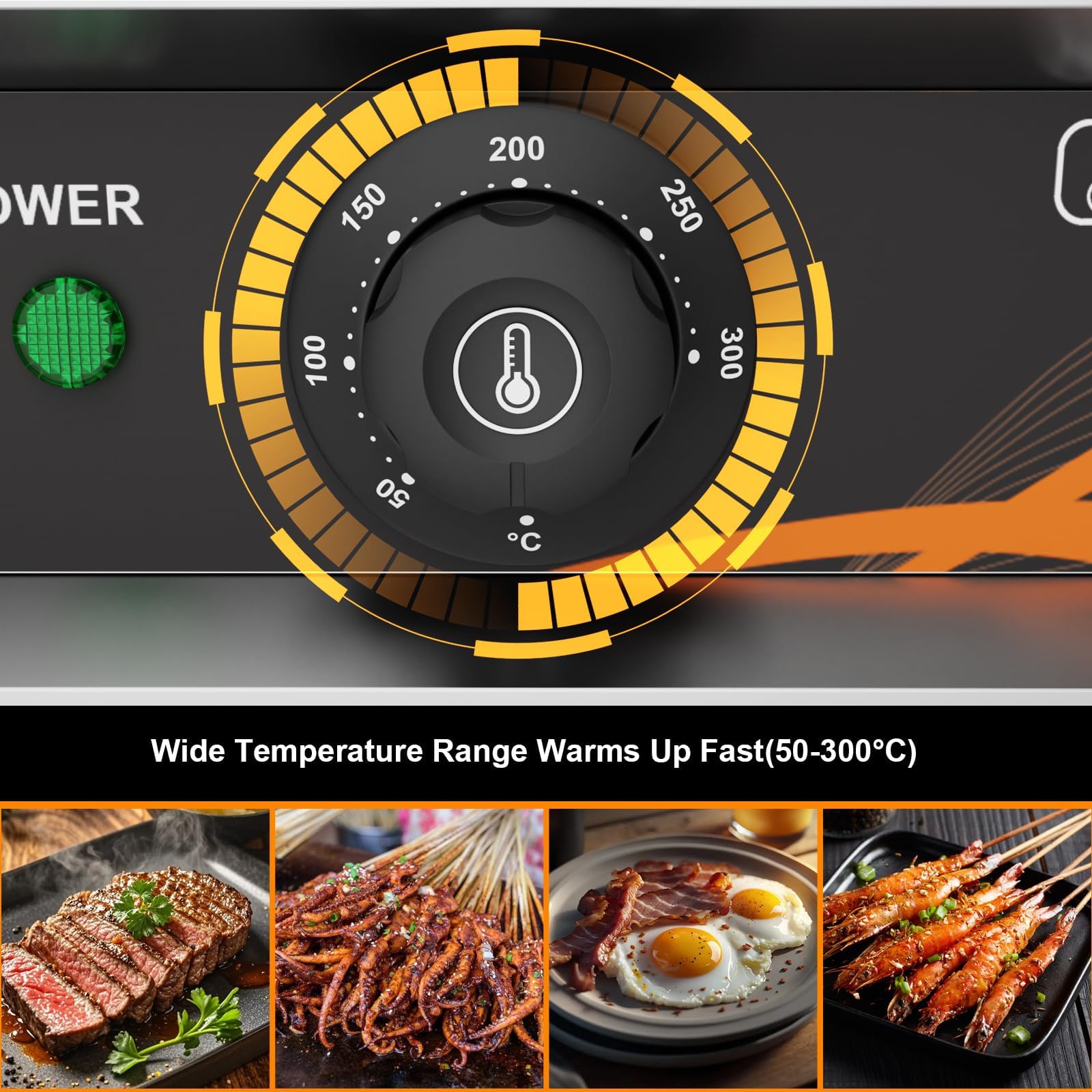 Plancha Électrique Professionnelle en Acier Inox 73x47cm, 4400W | Commerciale Plancha Electrique de Cuisson Grill Lisse, Thermostat Réglable 50 à 300°C, Grill de Table pour Restaurant