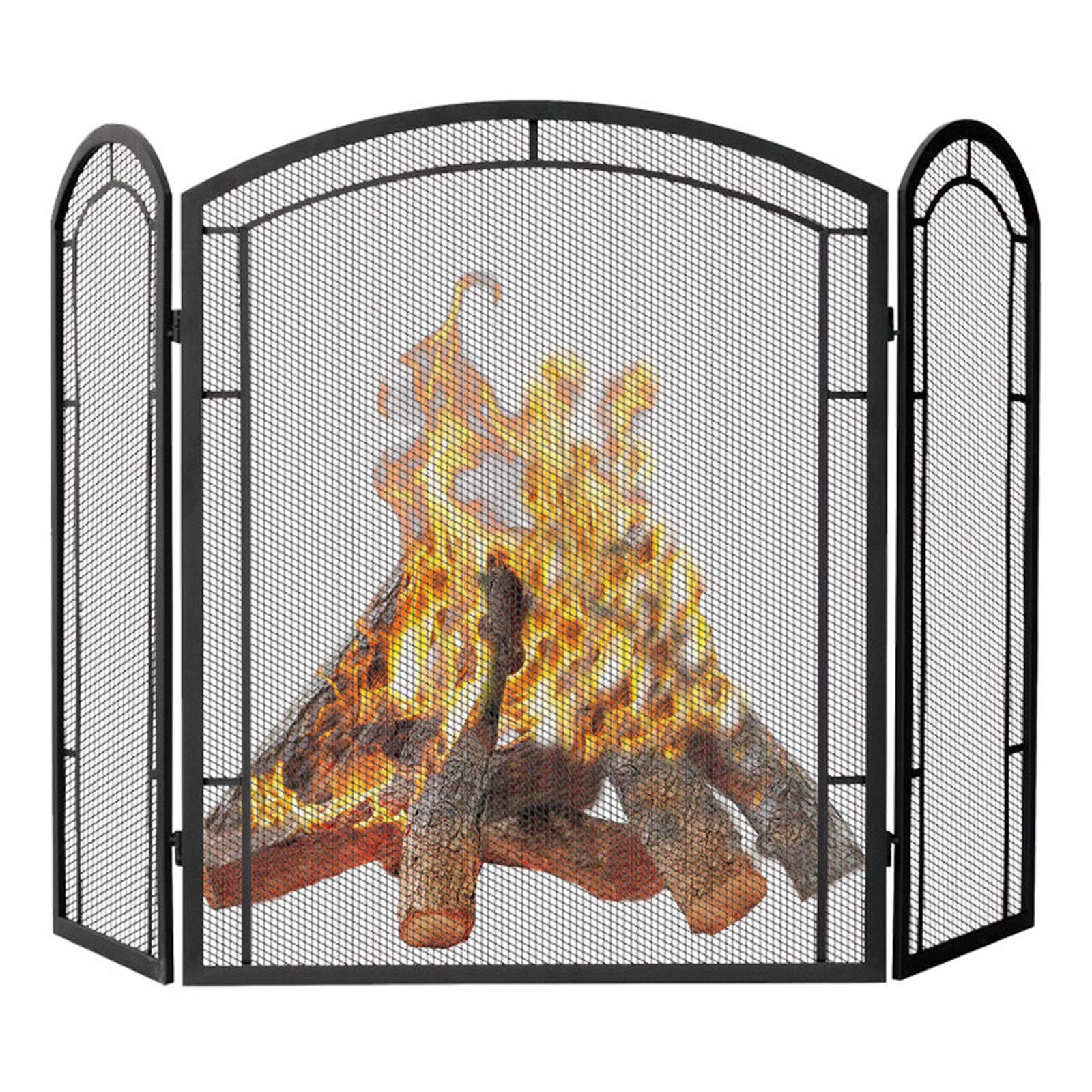 Schermi per Caminetti di Guardia Schermo del camino a 3 pannelli Guardia del fuoco di grande protezione antincendio Iron Metallo esterno Metallo decorativo Nero Black in ferro battuto Pannelli in ferr