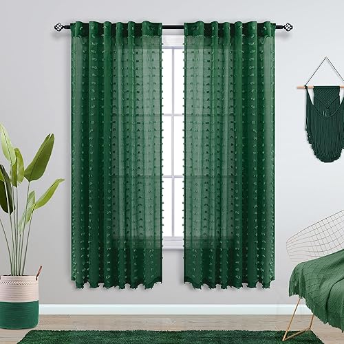 Miniatura 2 de KOUFALL Cortinas de Navidad verde esmeralda oscuro para sala de estar, Cortinas Navideñas para la Sala de Navidad, cortina transparente texturizada