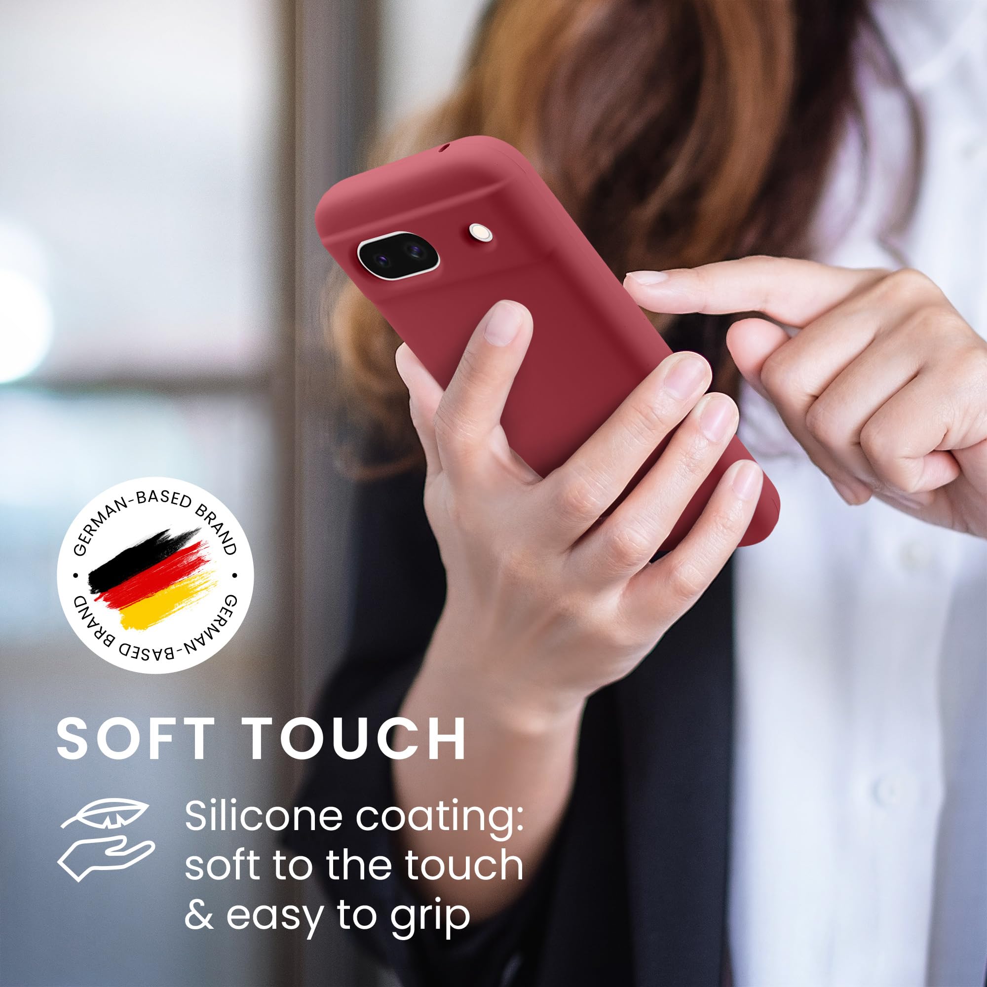 kwmobile Case Compatible with Google Pixel 8a Case - TPU Silicone Phone Cover with Soft Finish - Dark Rose - Image 4