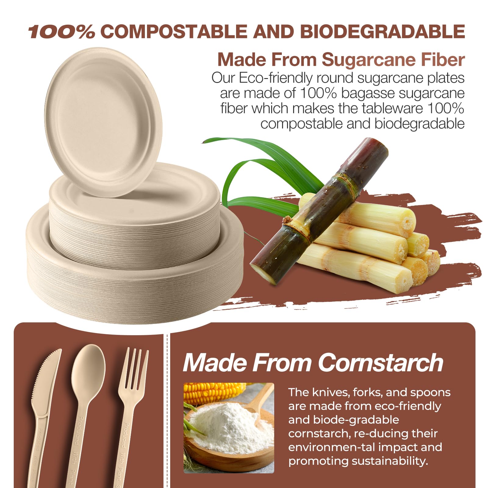 Biodegradable Paper Plates - 300pc Set -2