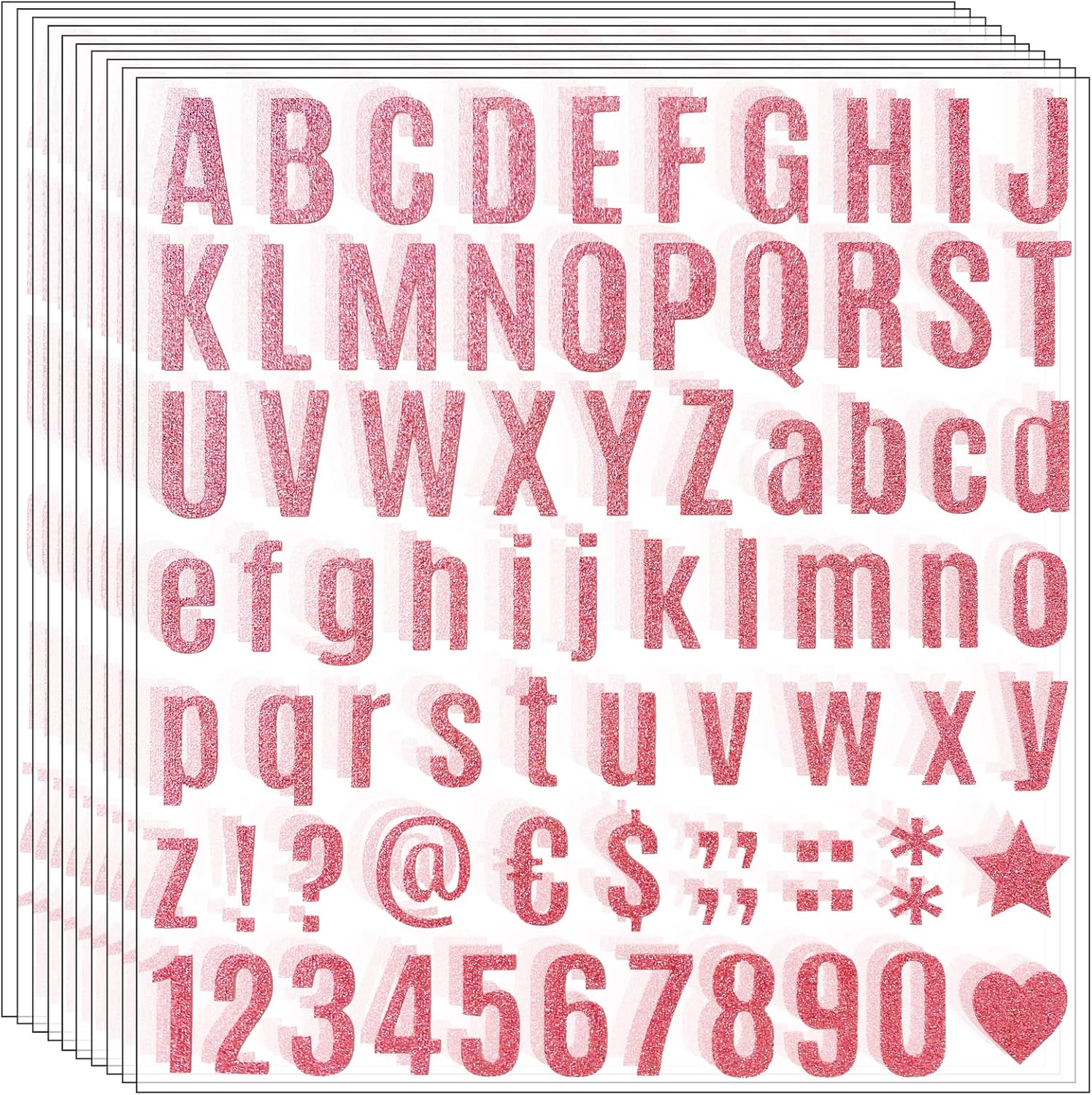790 Pieces 10 Sheets Glitter Letter Stickers,Alphabet Number Stickers,Self Adhesive Letters Numbers Kit for Home,Craft,Mailbox,Window(Pink,1 Inch)