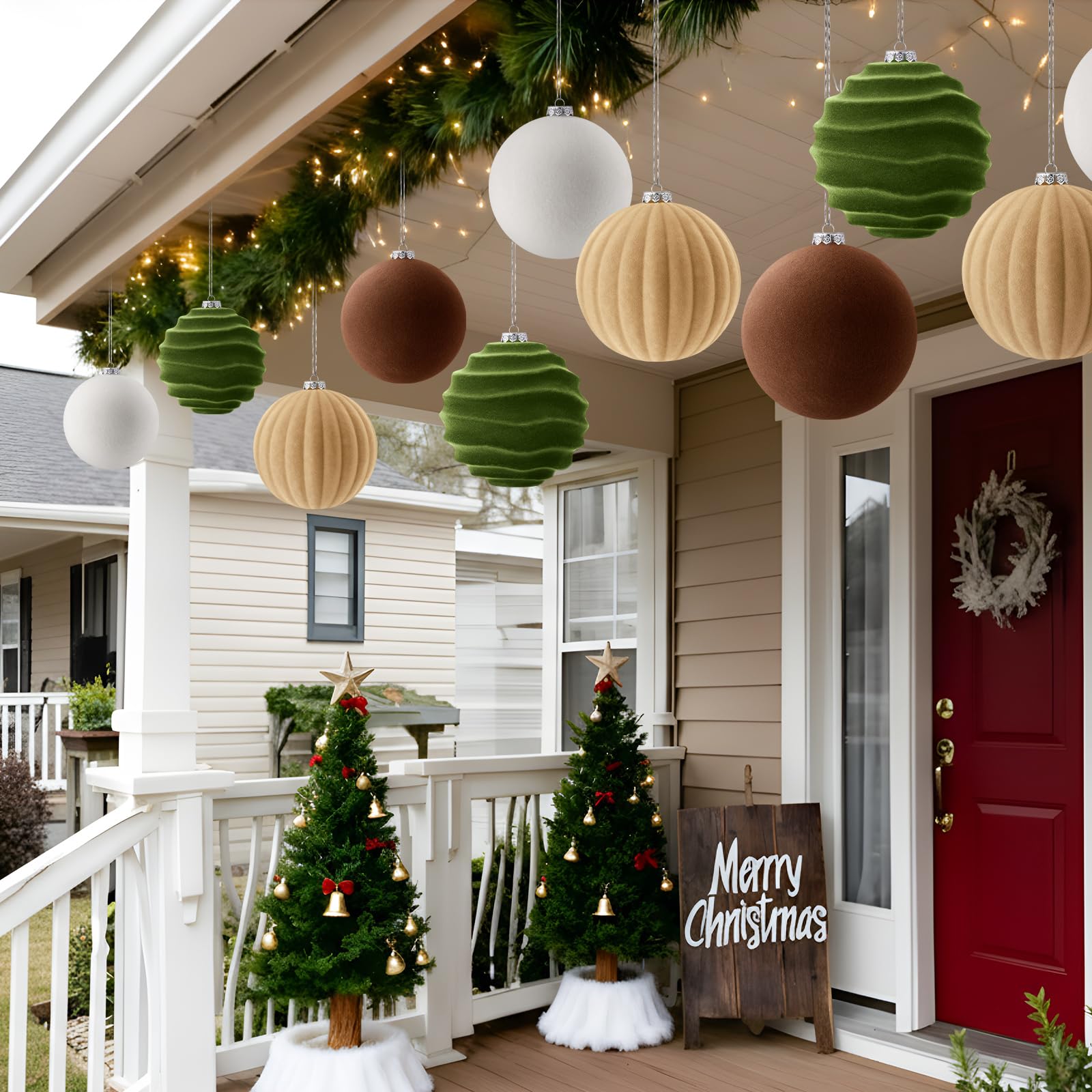 Syhood 4 bolas de Navidad de terciopelo neutro de 6 pulgadas, grandes esferas de adorno de terciopelo, decoraciones de árbol de Navidad, adornos flocados colgantes para árbol de Navidad, guirnalda del